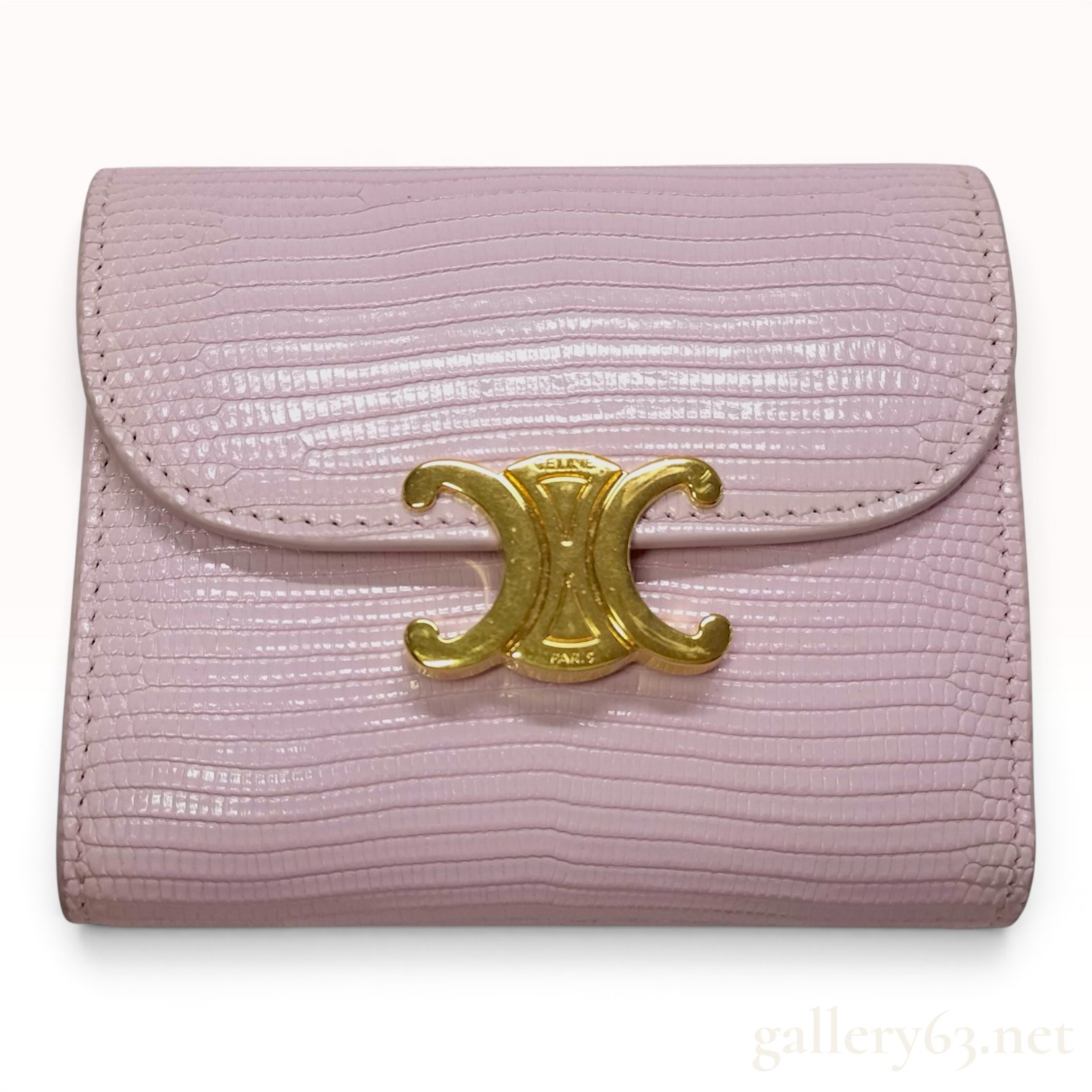 Celine Small Triomphe Flap Wallet in Light Pink Lizard Skin