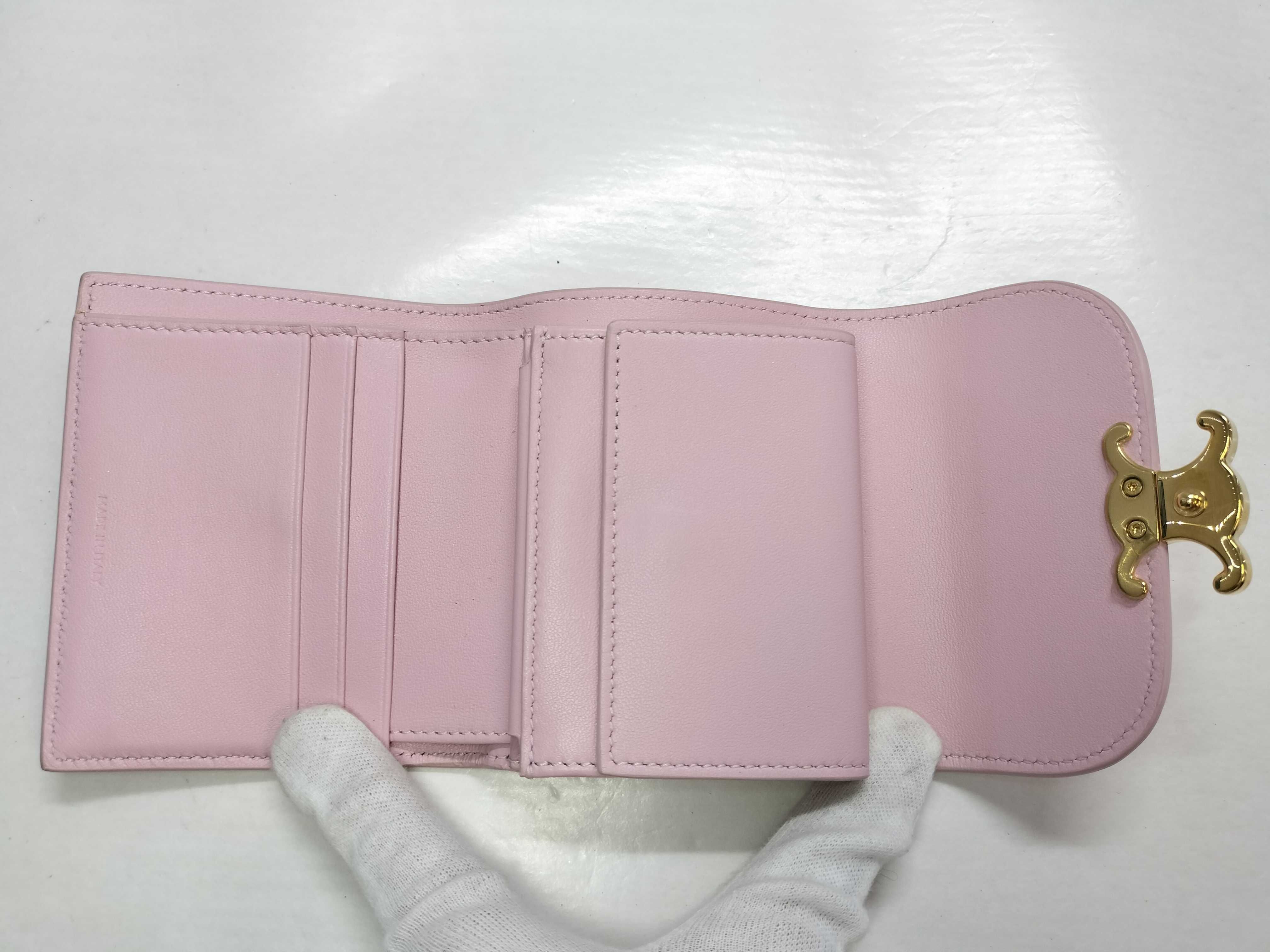 Celine Small Triomphe Flap Wallet in Light Pink Lizard Skin