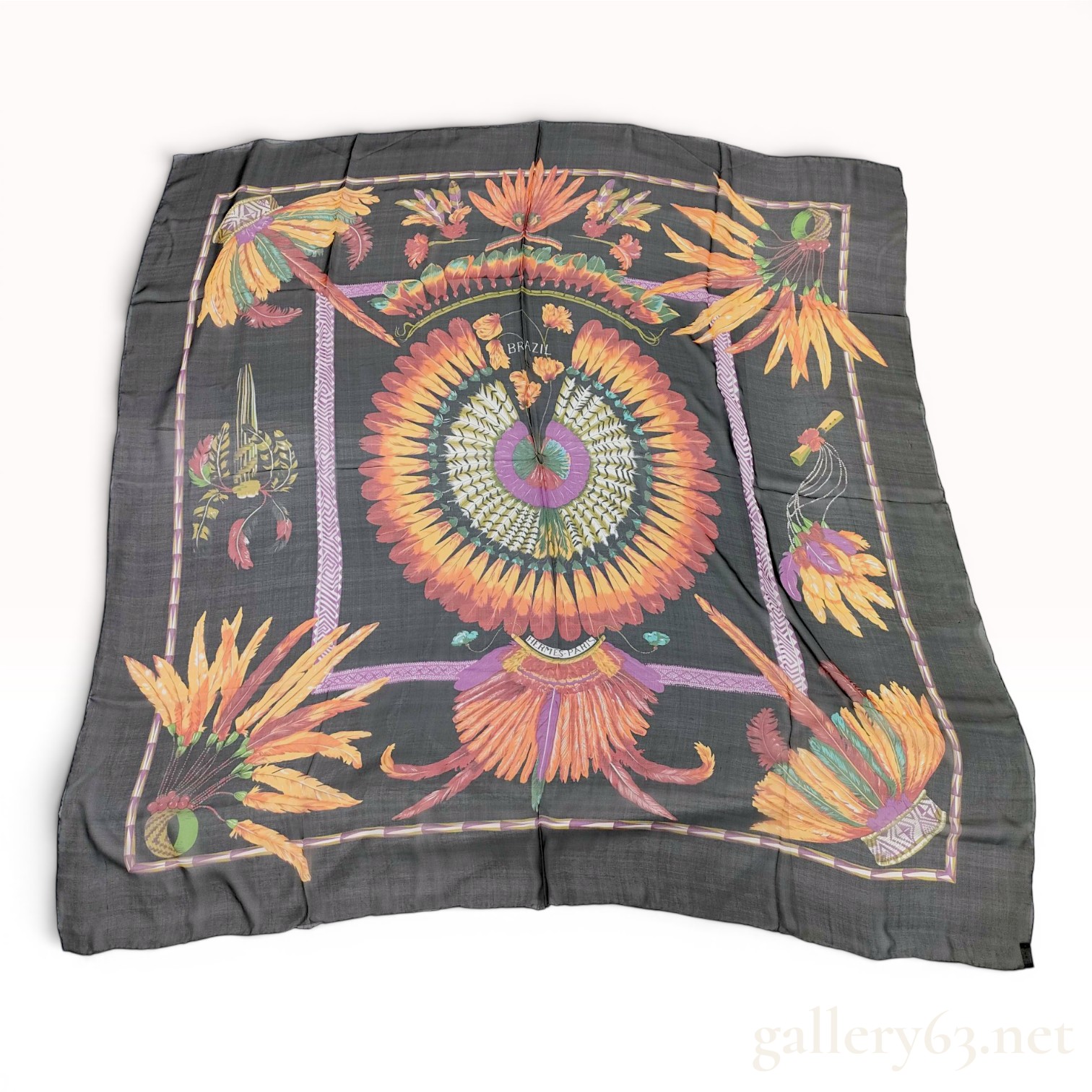 Hermes Brazil Pattern Silk Mousseline Scarf