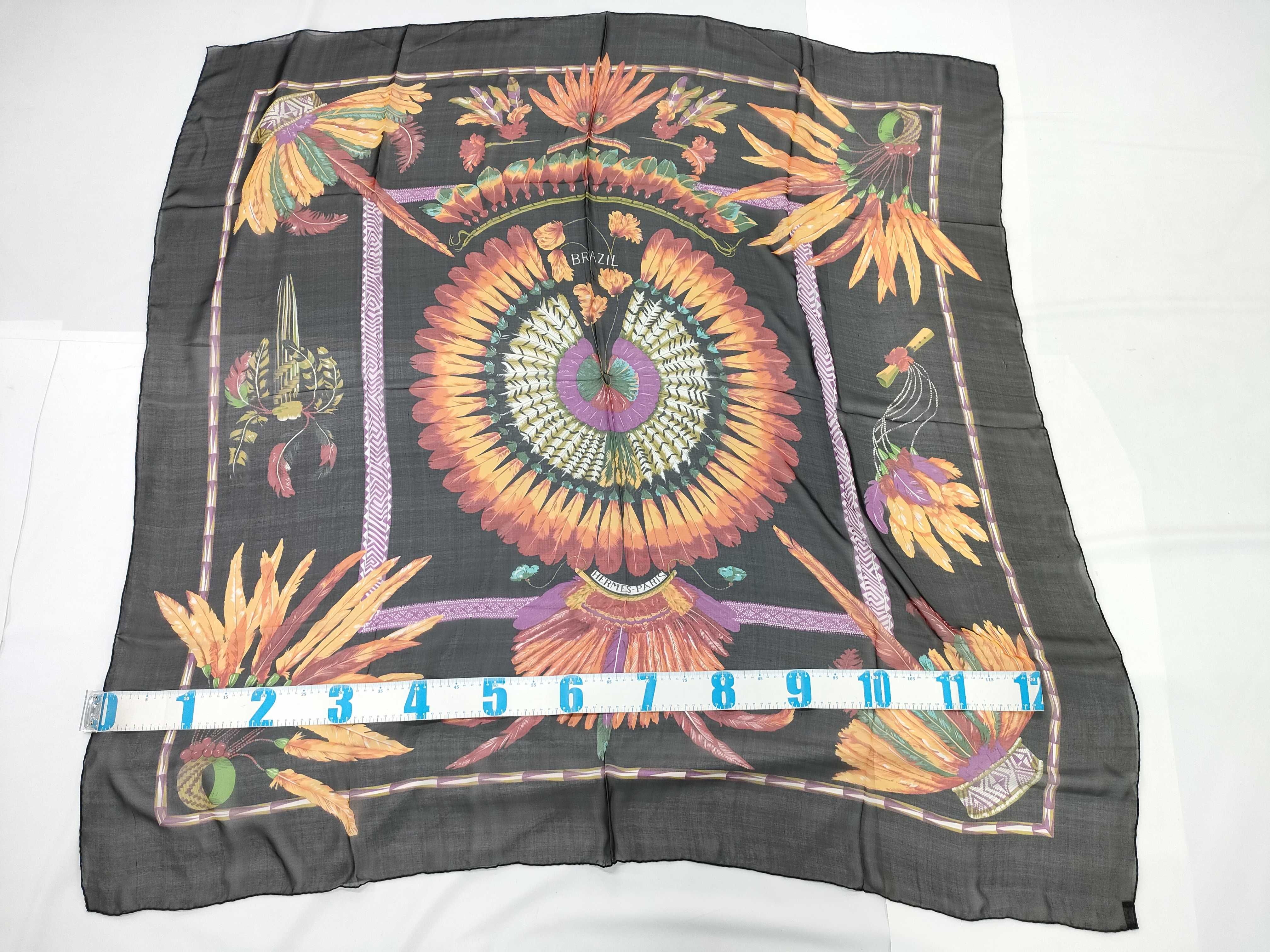 Hermes Brazil Pattern Silk Mousseline Scarf