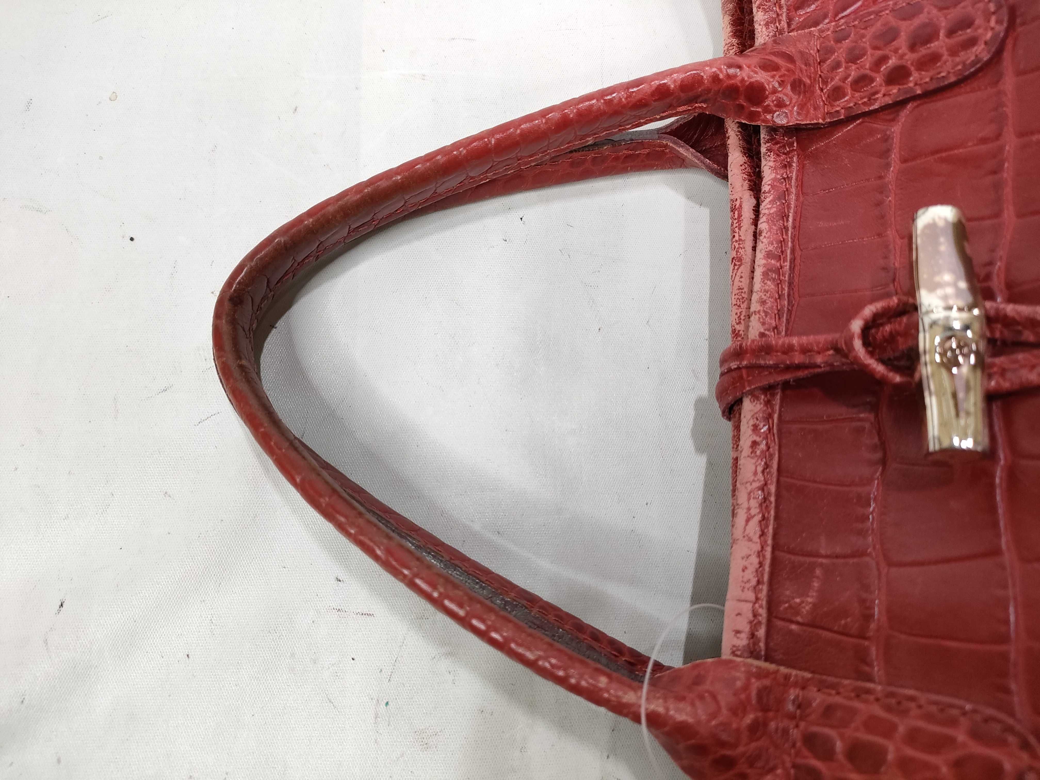 Longchamp Roseau Crocodile-Embossed Leather Tote in Red