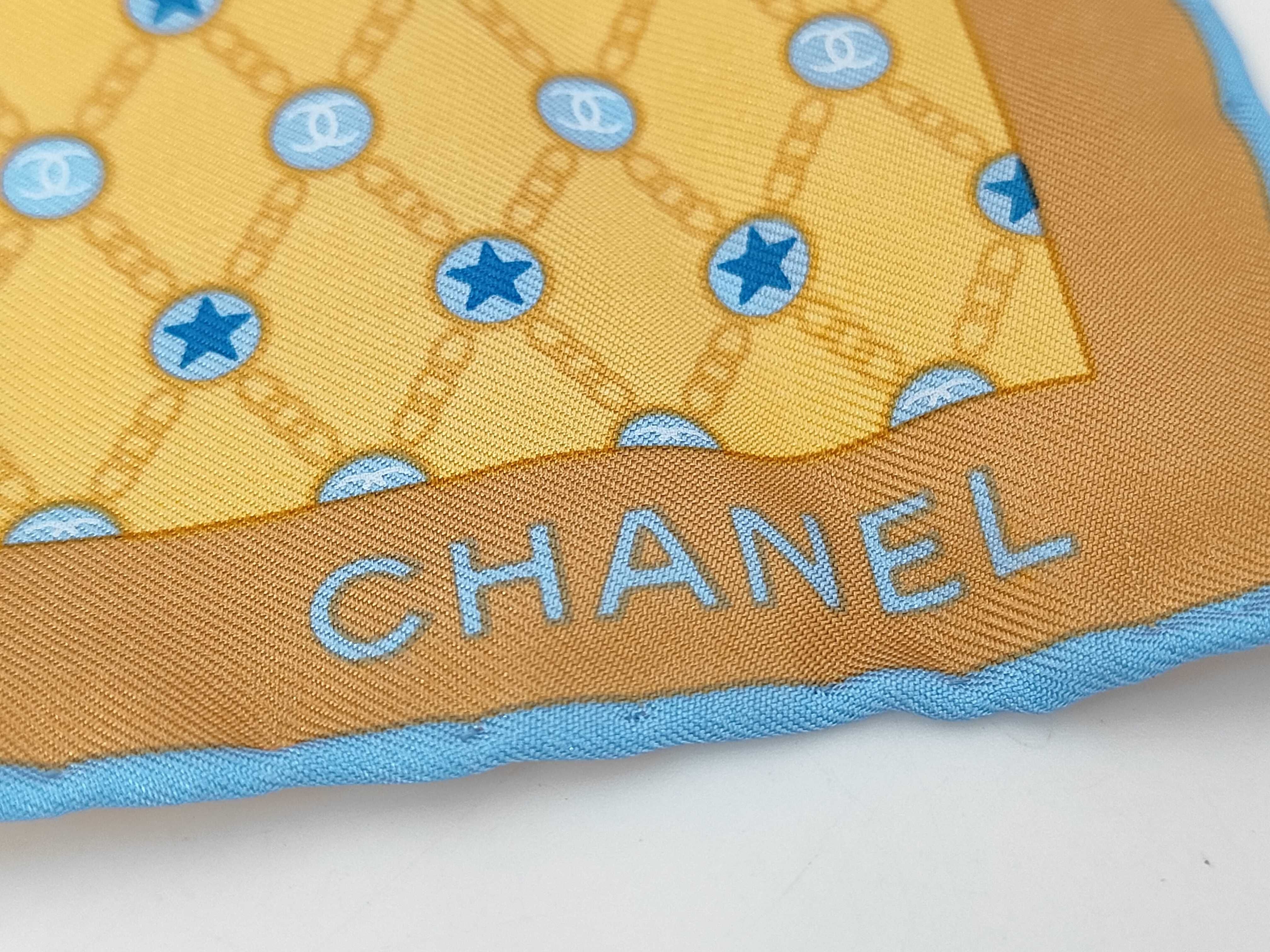 Chanel Silk Logo and Star Pattern Square Scarf