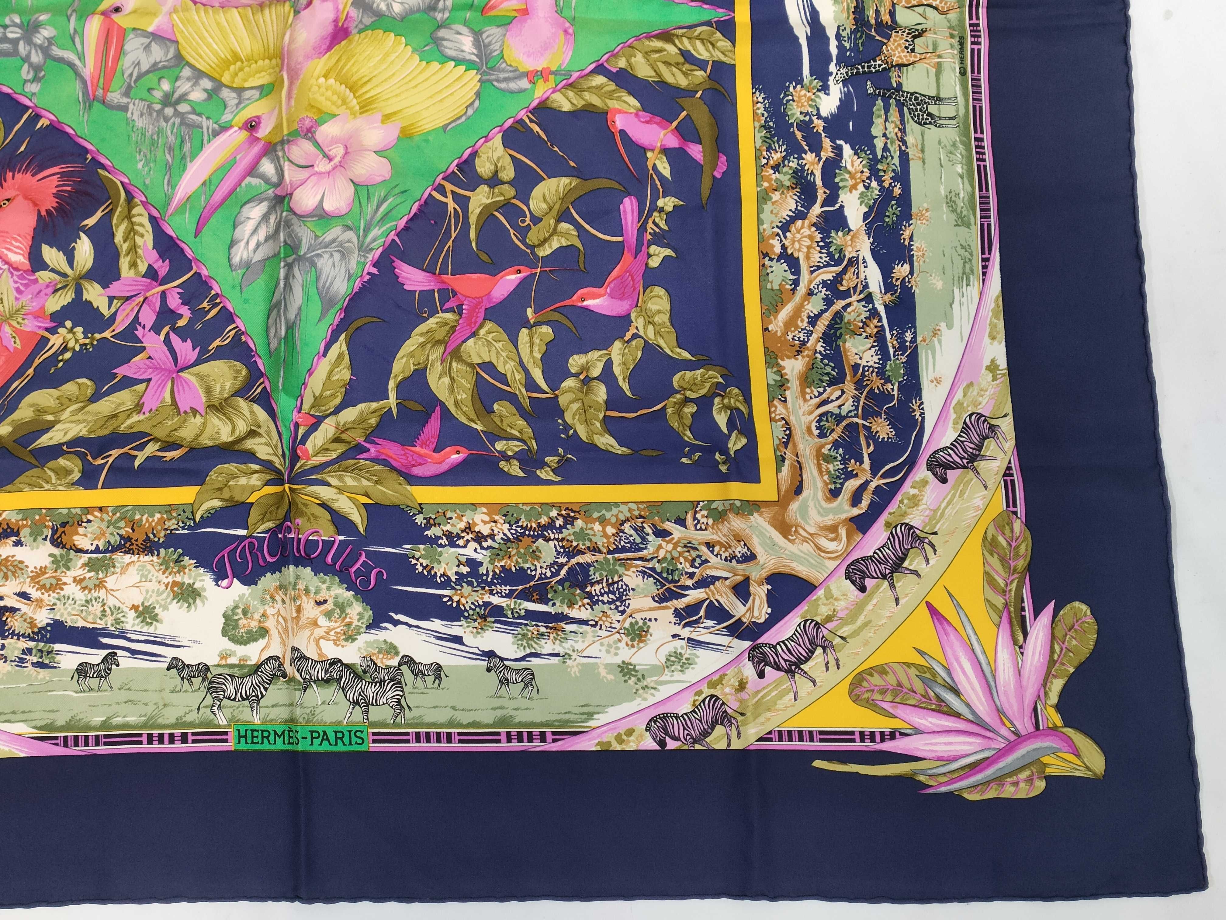 Hermes Silk Twill 90cm Scarf in Tropiques Pattern