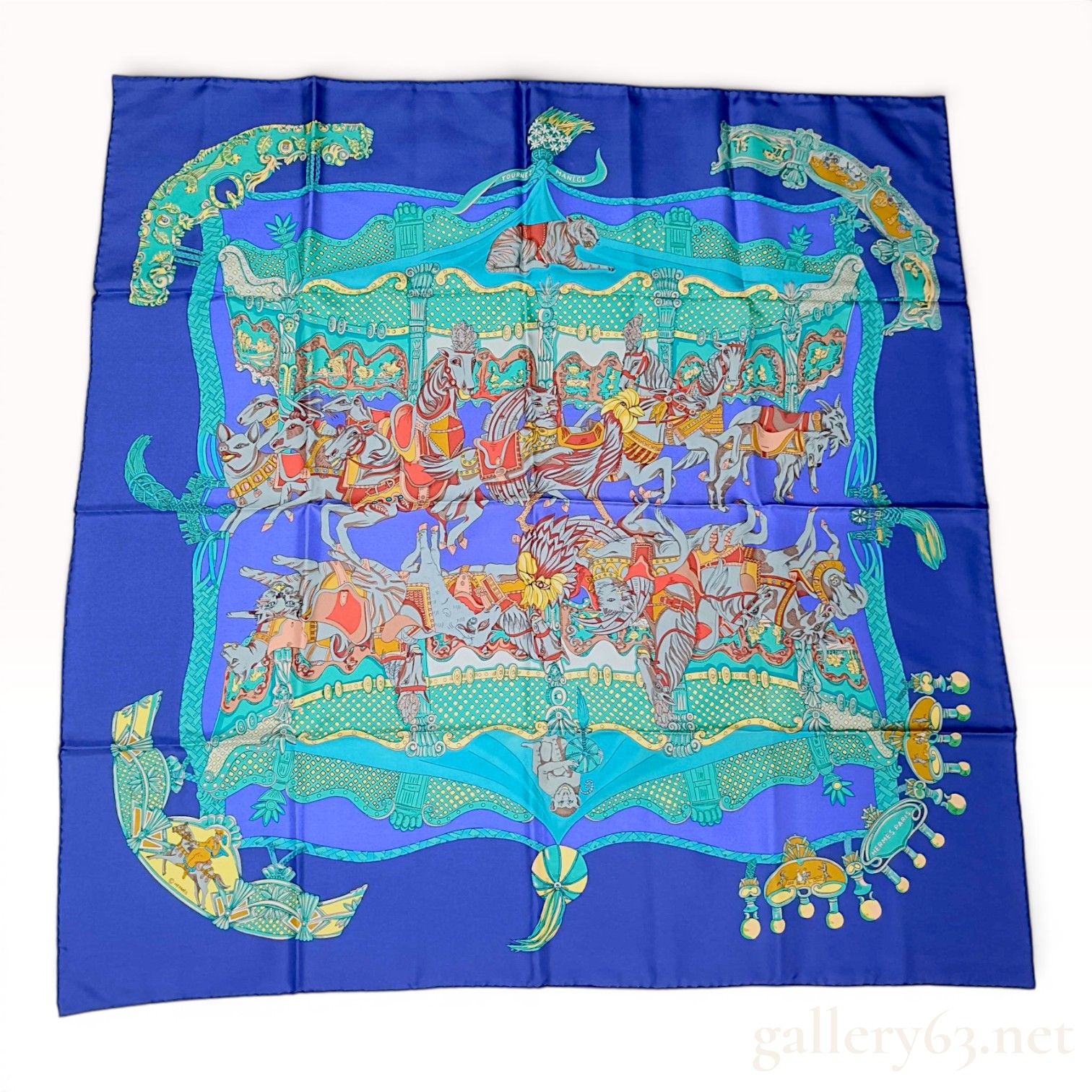Hermes Tournez Manege 90 Silk Scarf by Michel Duchene