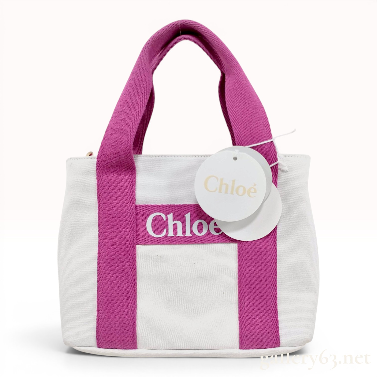 Chloe Mini Woody Canvas Tote Bag in White and Magenta