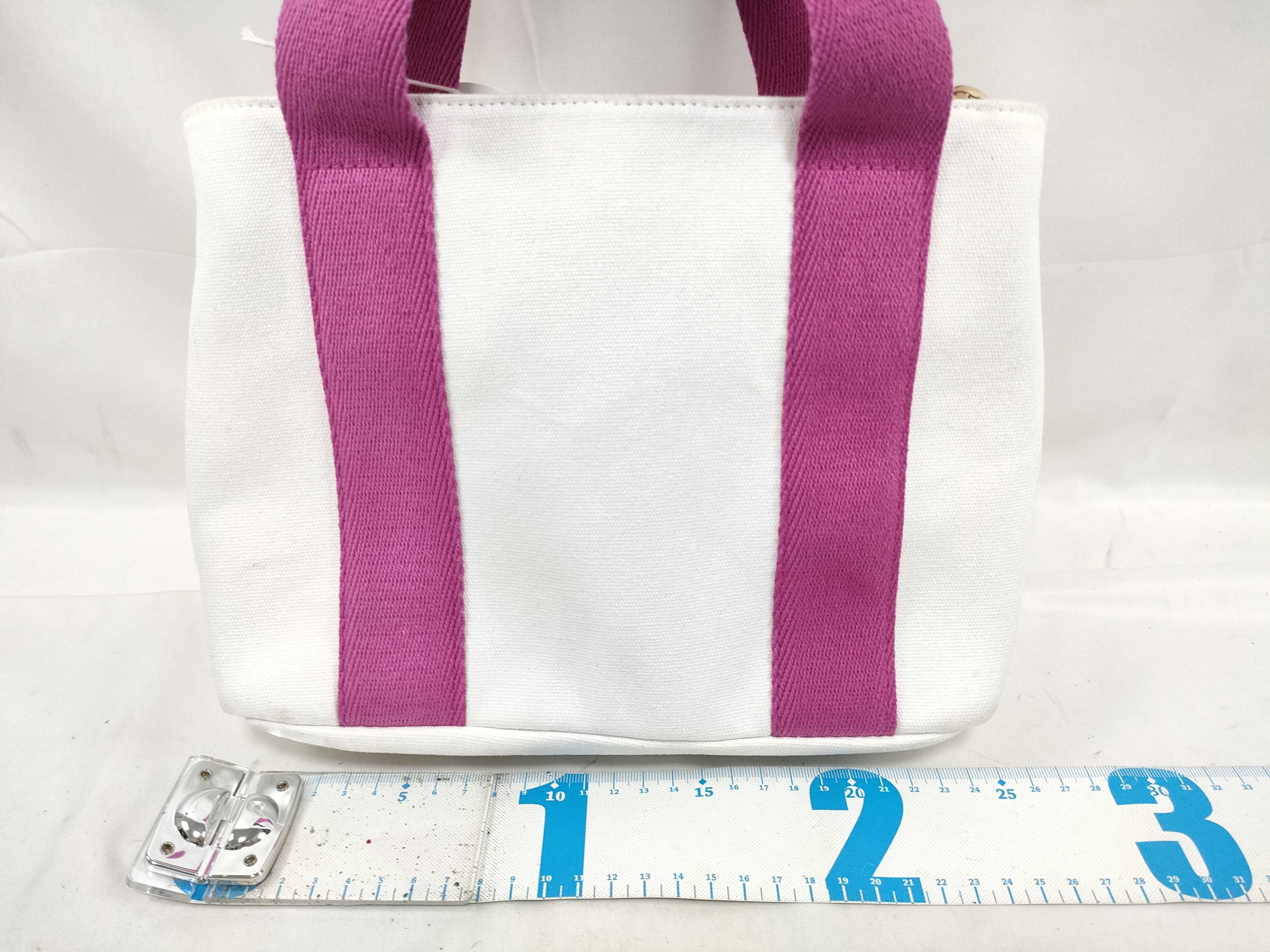 Chloe Mini Woody Canvas Tote Bag in White and Magenta