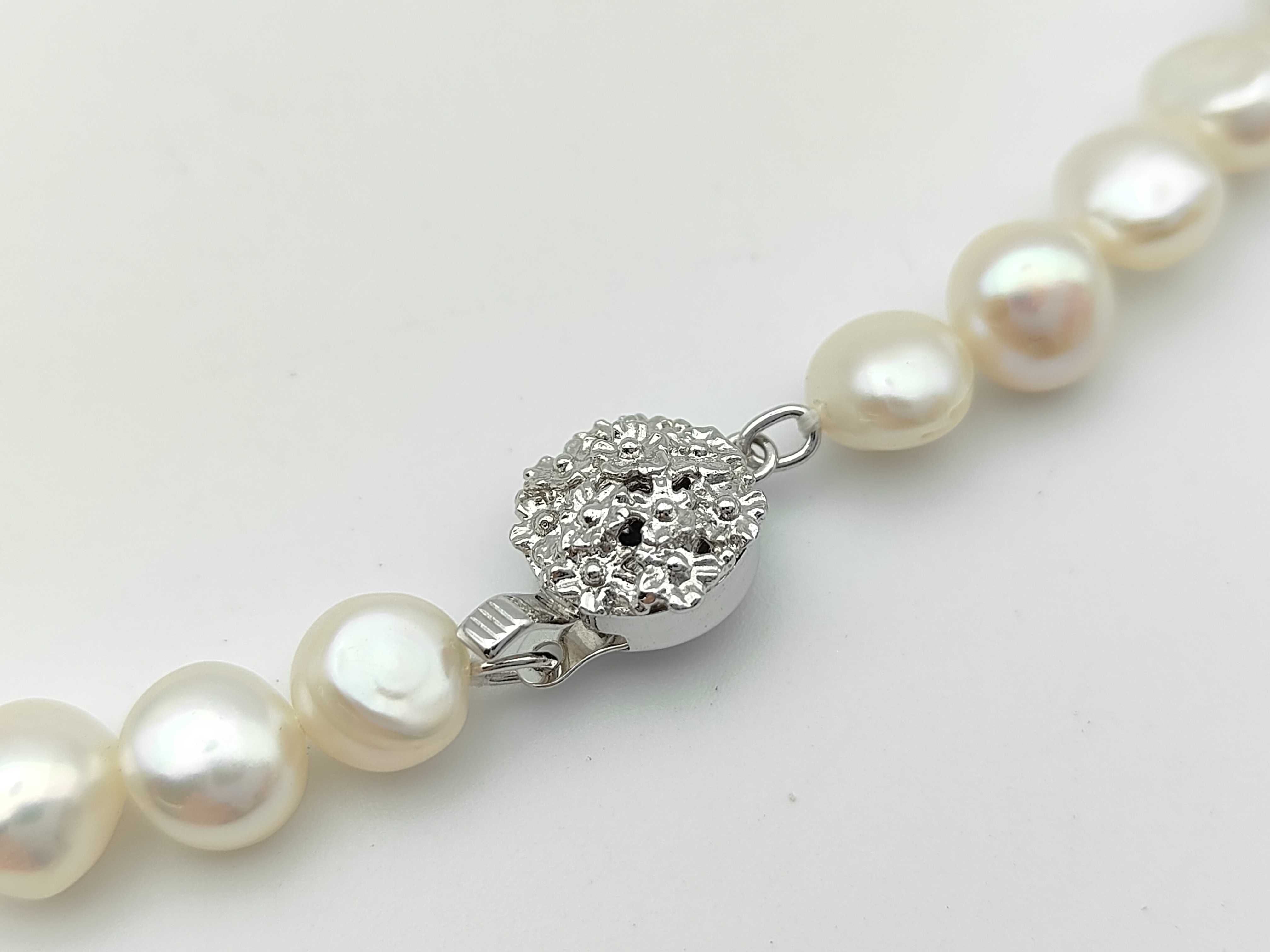 Cultured Baroque Pearl Necklace with Silver Floral Motif Clasp