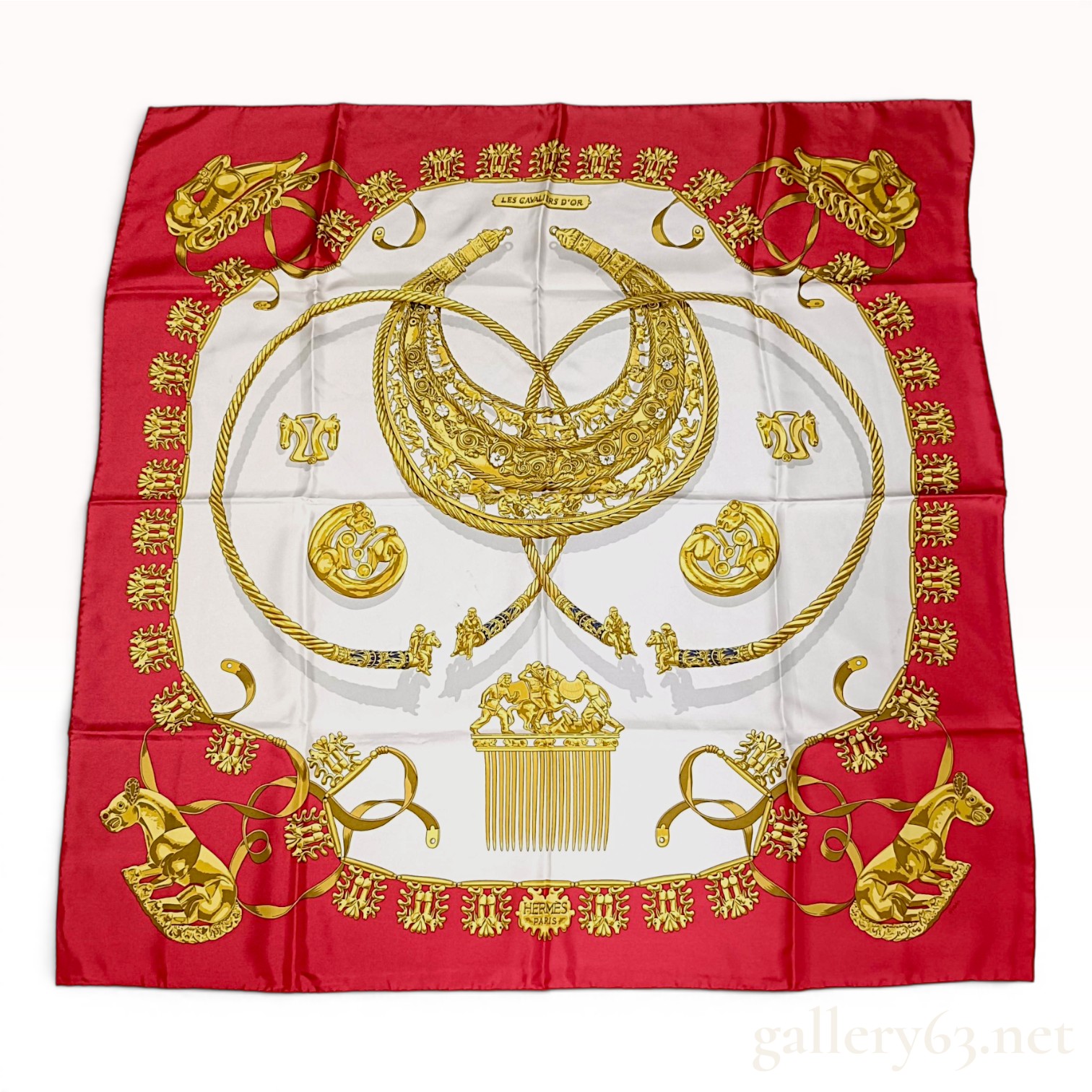 Hermes Silk Twill Scarf Les Cavaliers d'Or Pattern