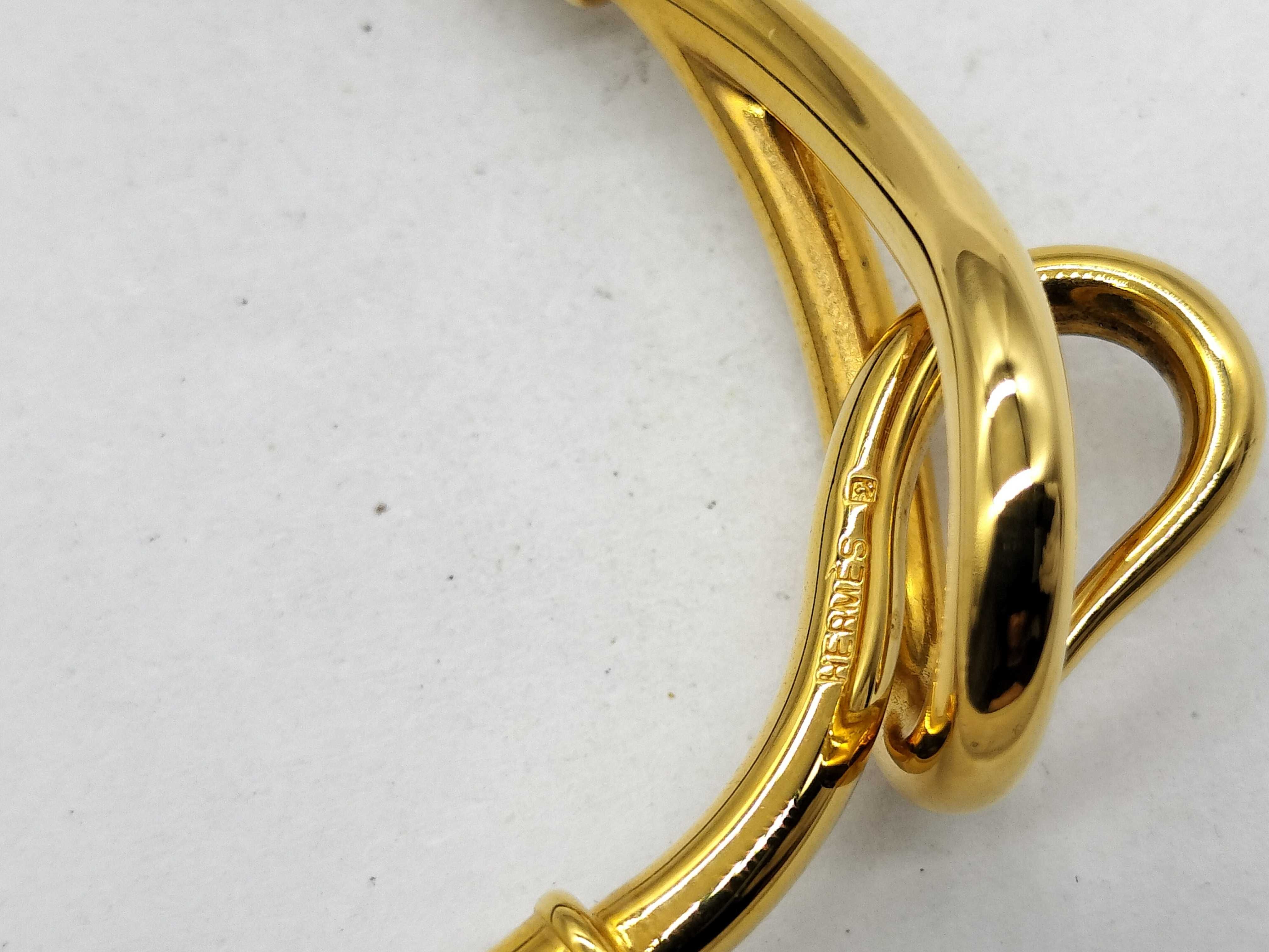 Hermes Jumbo Gold-Tone and Brown Leather Hook Bracelet