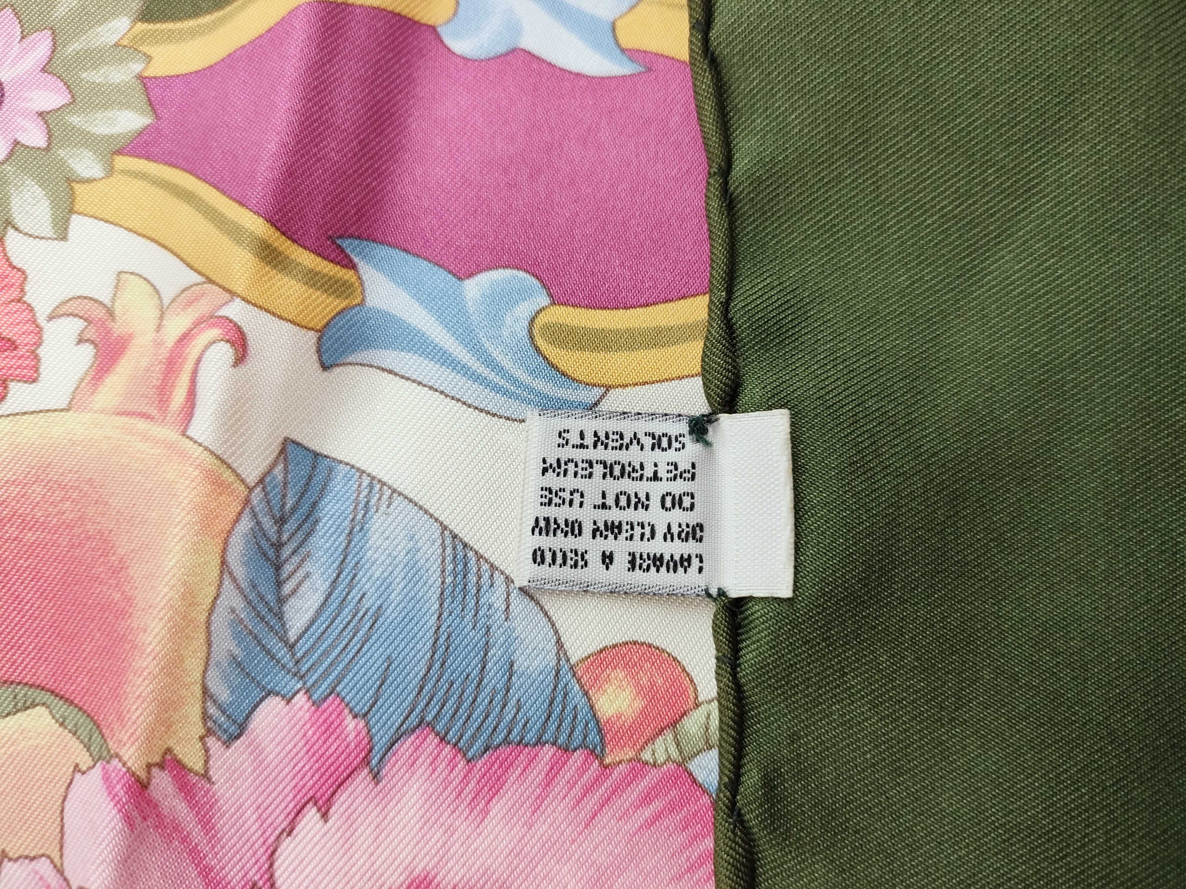 Gucci Vintage Silk Scarf Featuring Renaissance Festive Scenes and Floral Borders
