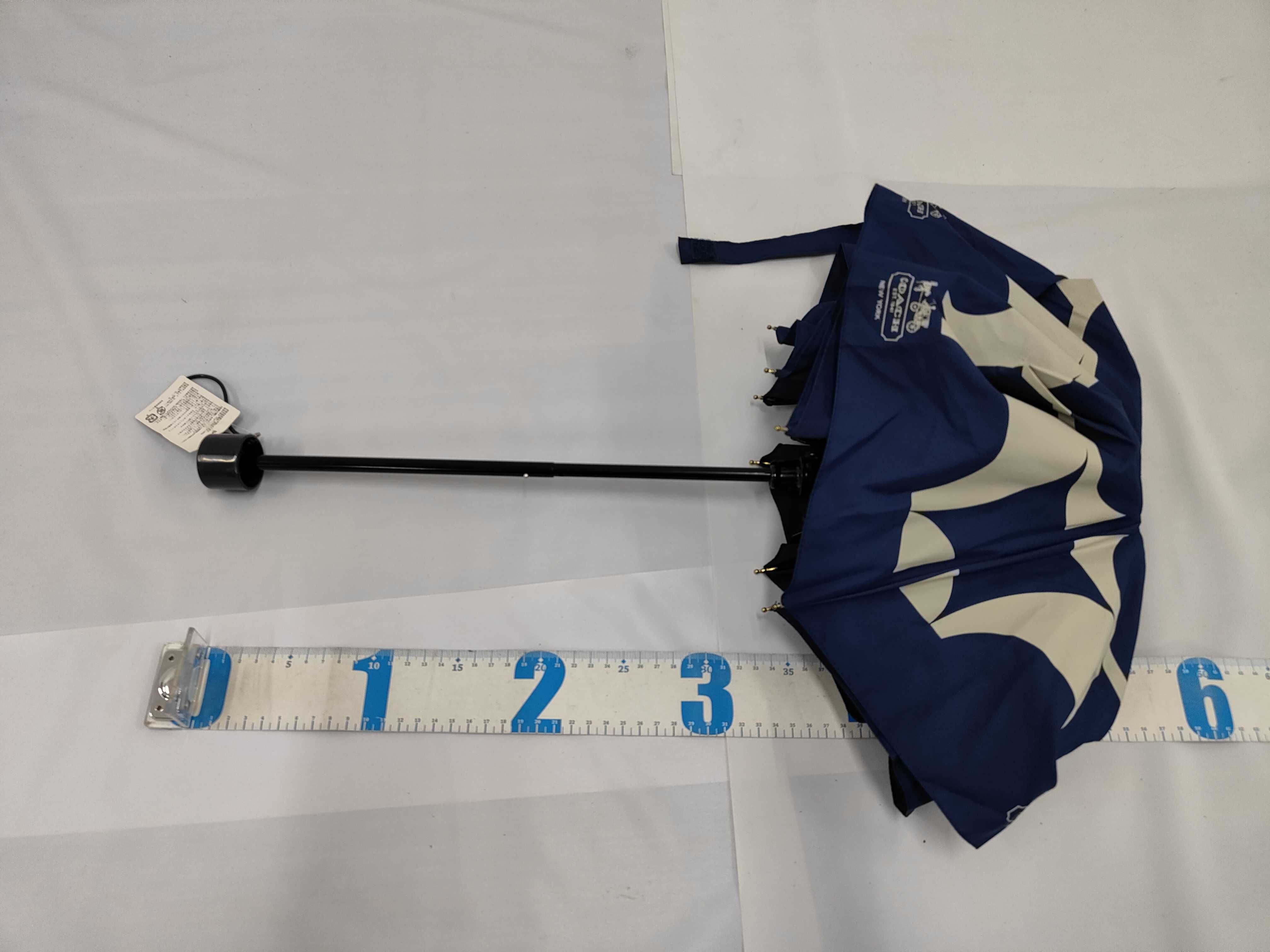 Coach Signature C Monogram Folding Umbrella in Navy and Cream