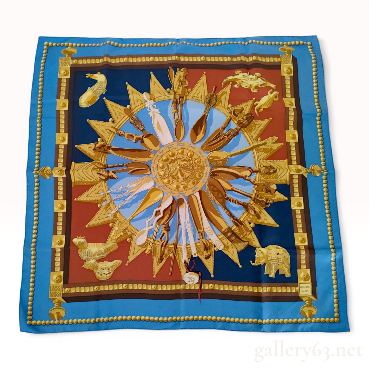 Hermes Catherine Latham Cuillers d'Afrique Silk Scarf