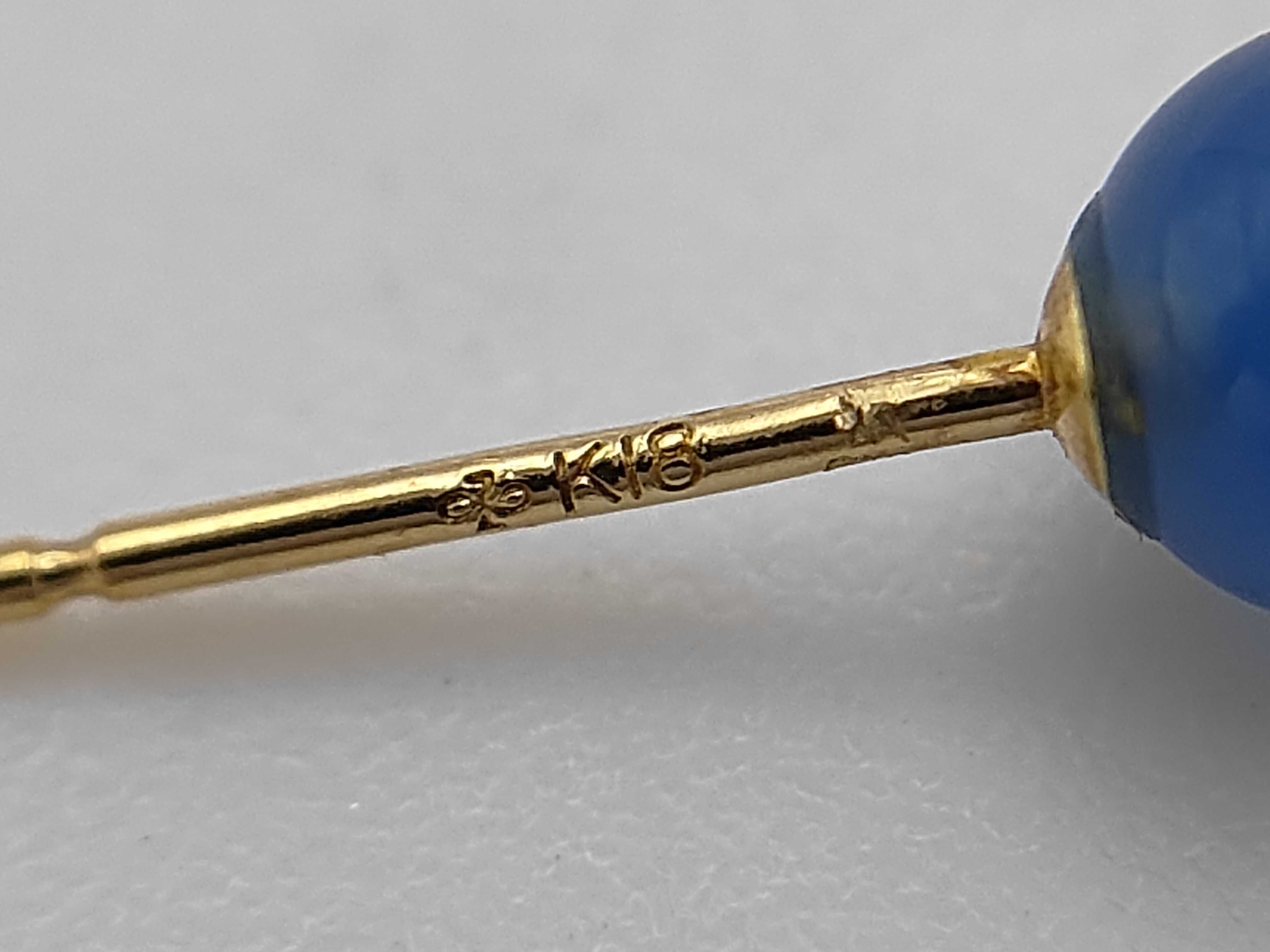 A Pair of 18K Yellow Gold and Blue Chalcedony Ball Stud Earrings