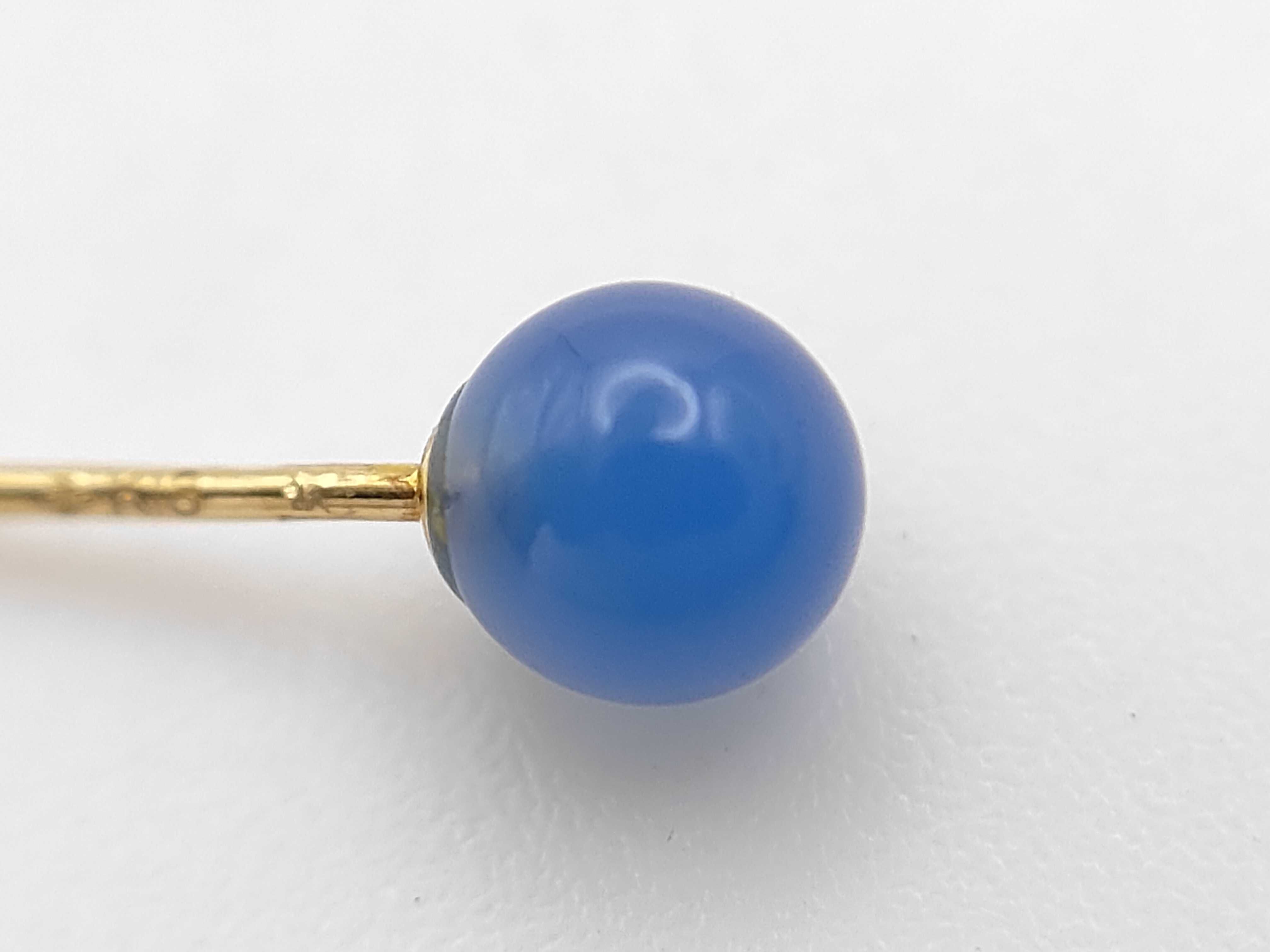 A Pair of 18K Yellow Gold and Blue Chalcedony Ball Stud Earrings