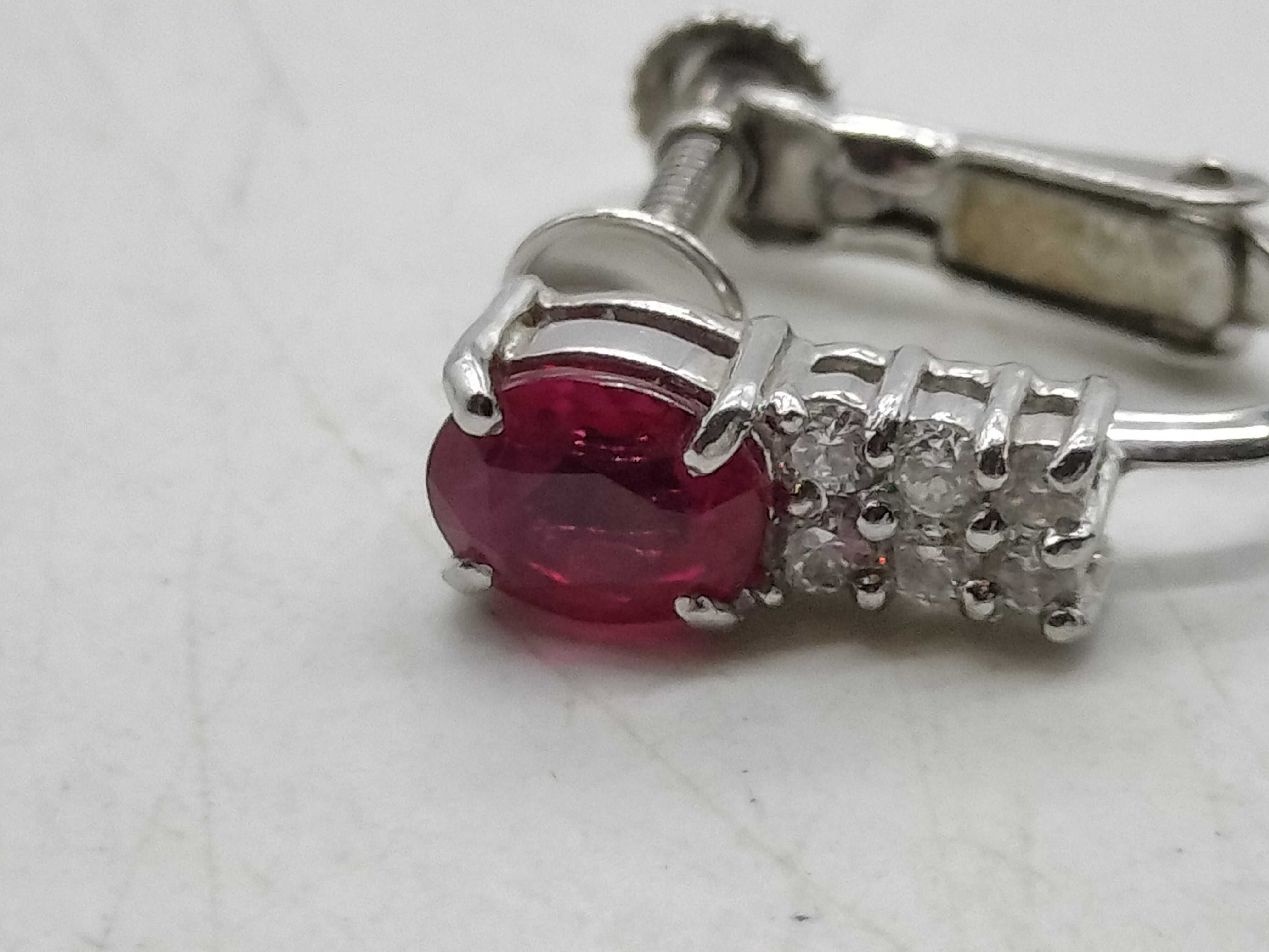 Single 14 Karat White Gold Ruby and Diamond Screw-Back Earring