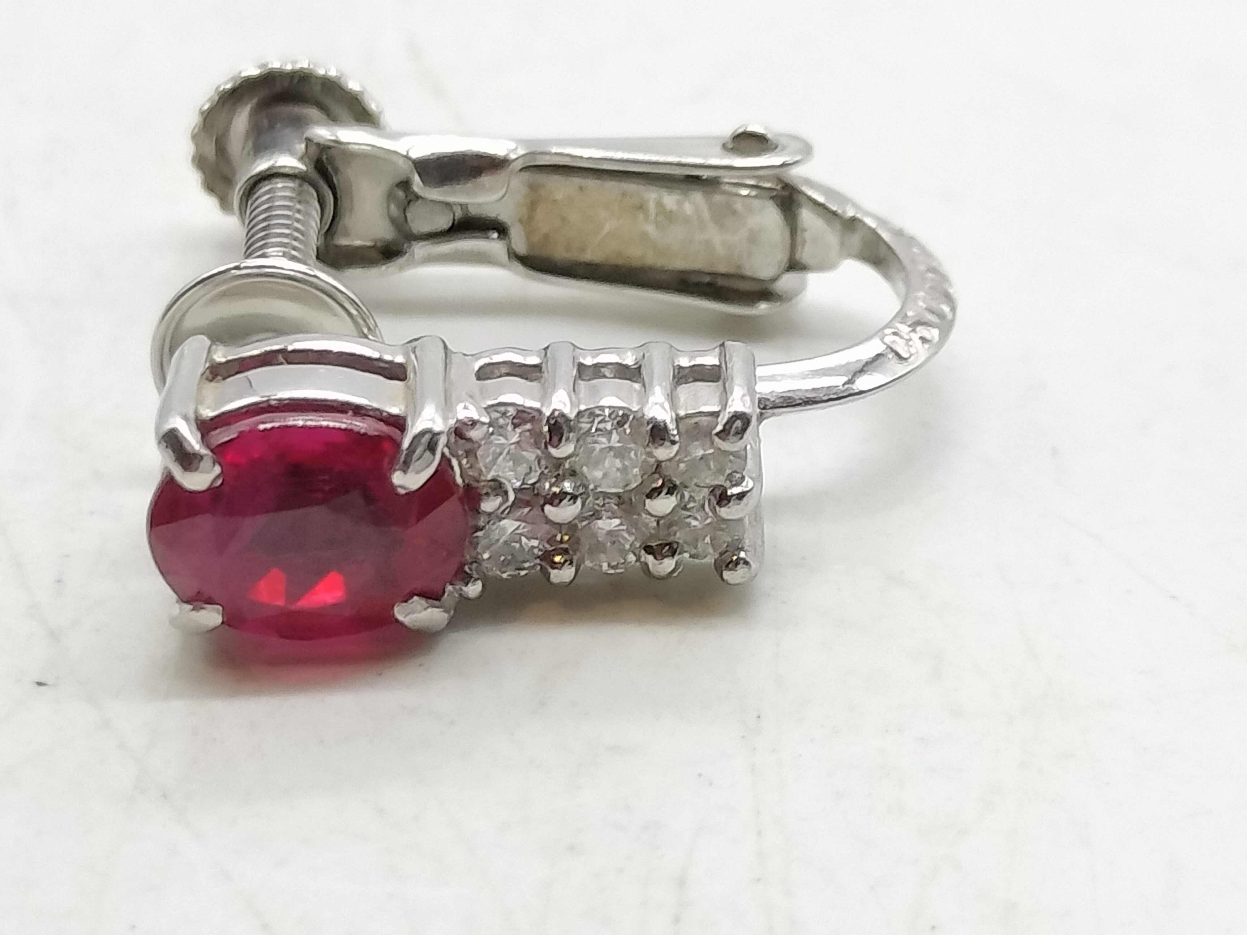 Single 14 Karat White Gold Ruby and Diamond Screw-Back Earring