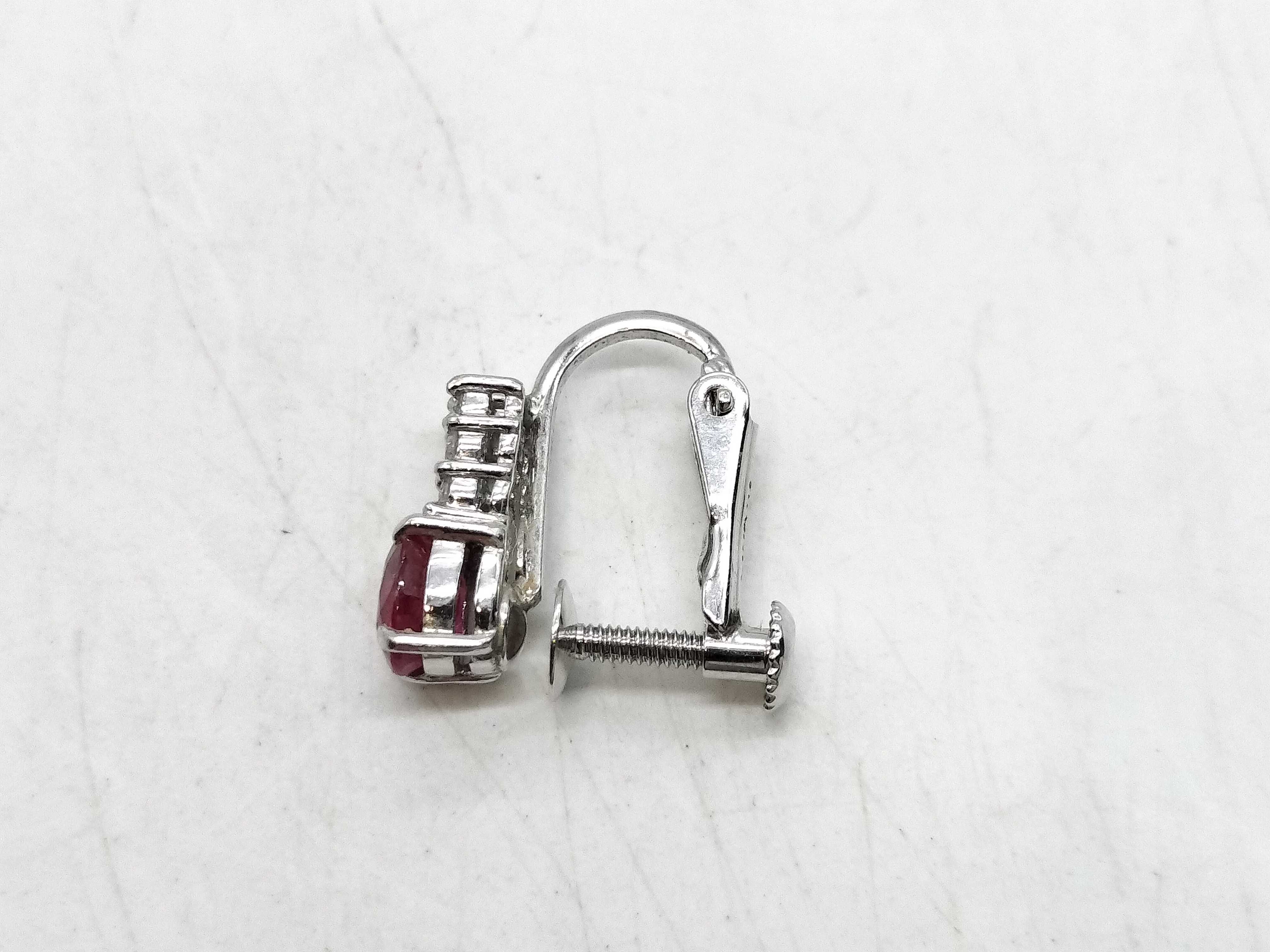 Single 14 Karat White Gold Ruby and Diamond Screw-Back Earring