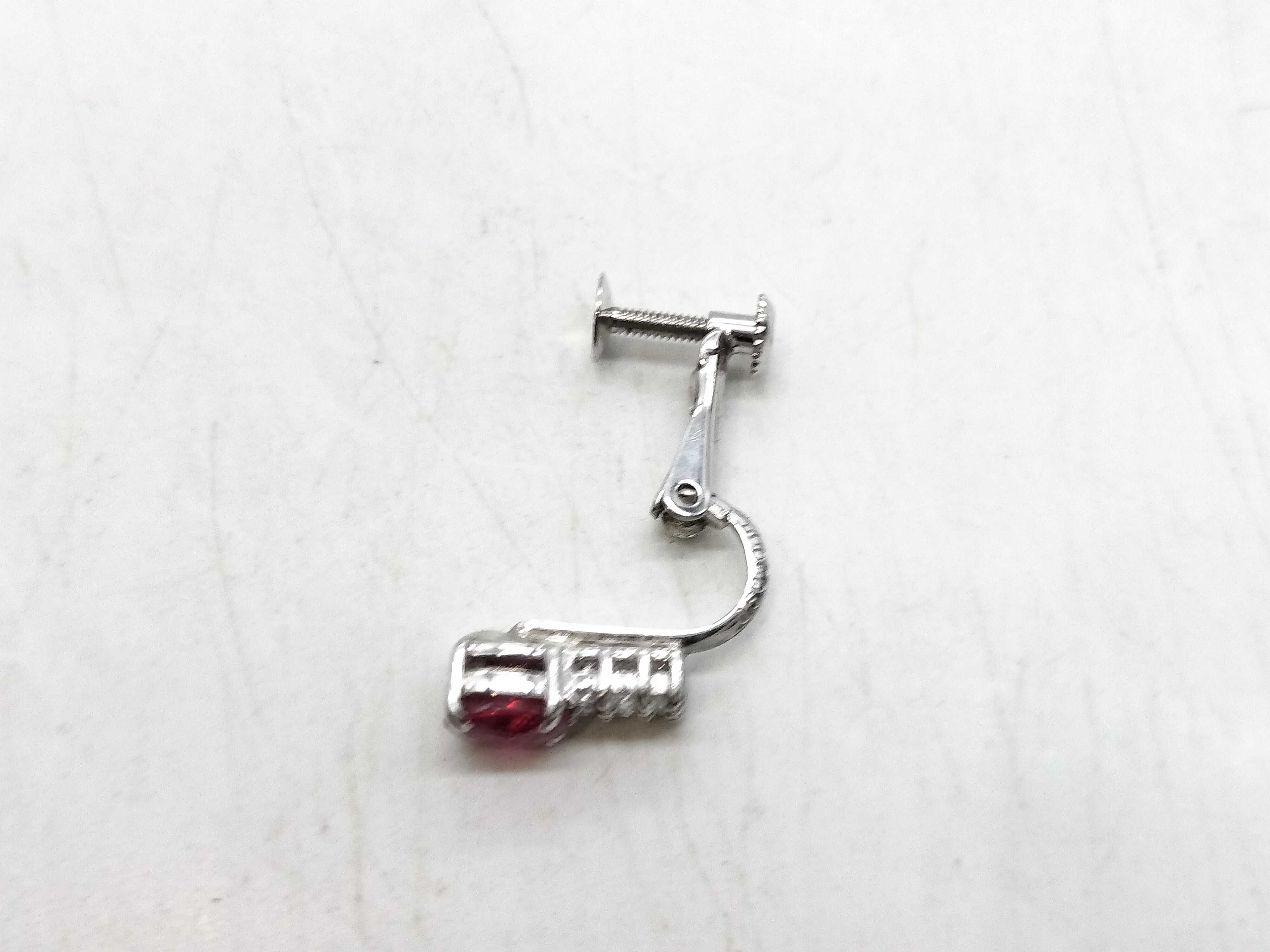 Single 14 Karat White Gold Ruby and Diamond Screw-Back Earring
