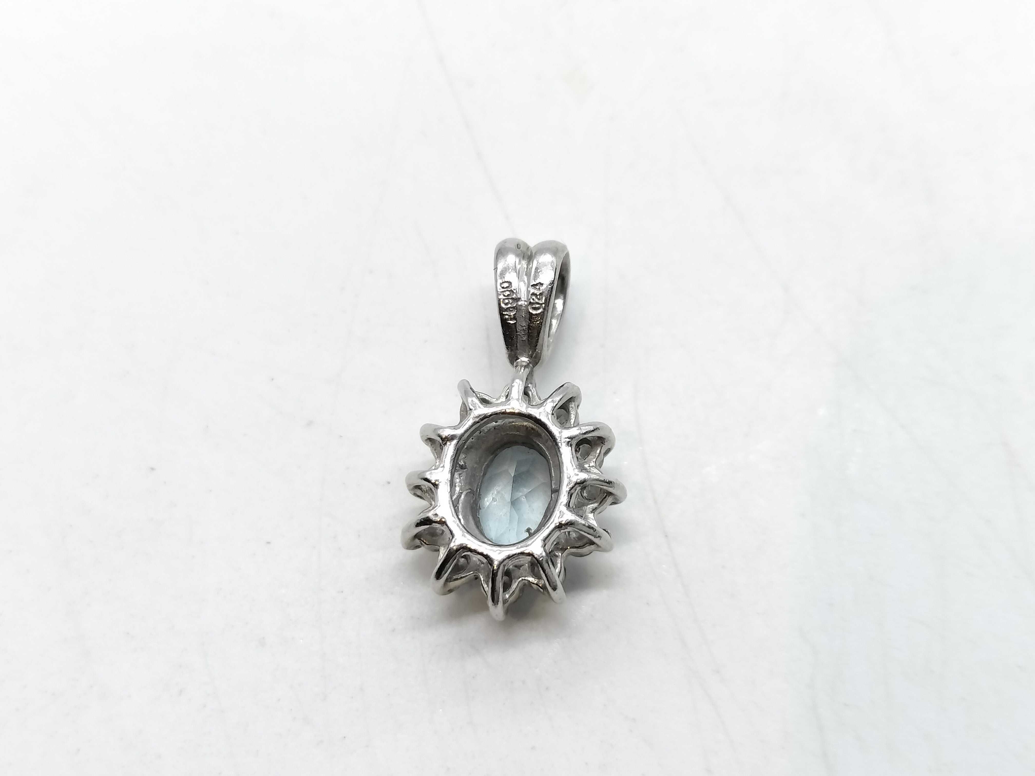 Platinum Oval Aquamarine and Diamond Halo Pendant