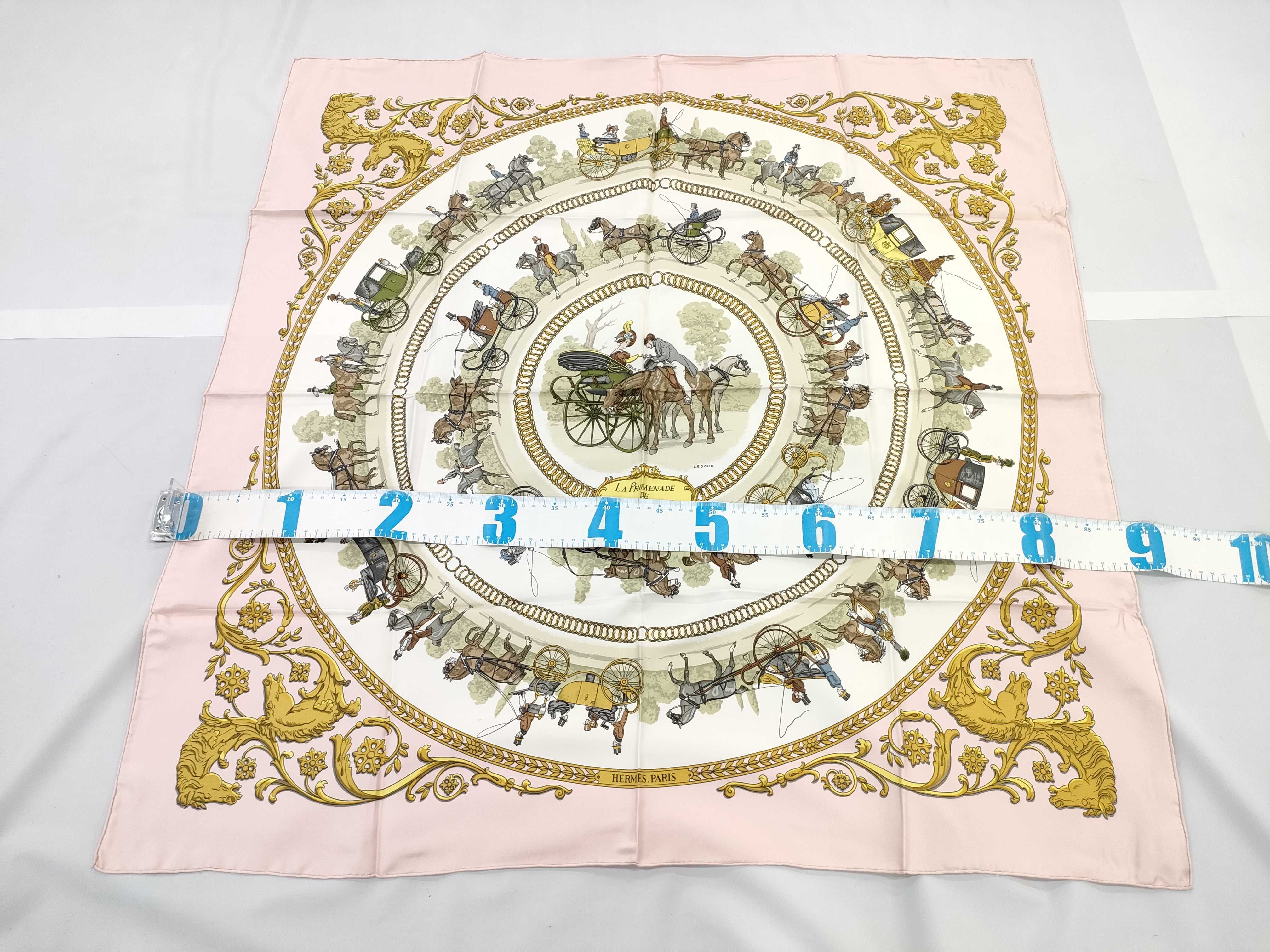Hermes La Promenade de Longchamps Silk Scarf in Pink and White