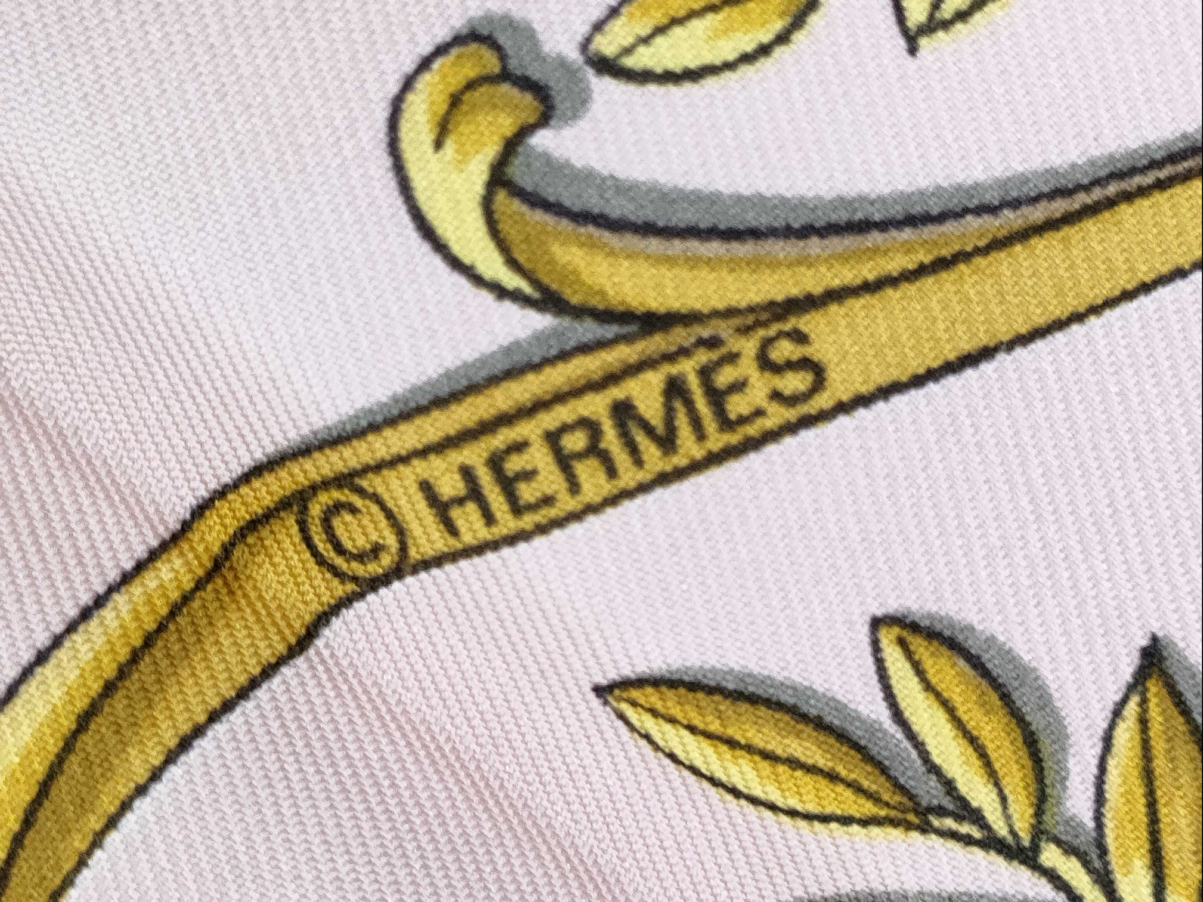 Hermes La Promenade de Longchamps Silk Scarf in Pink and White