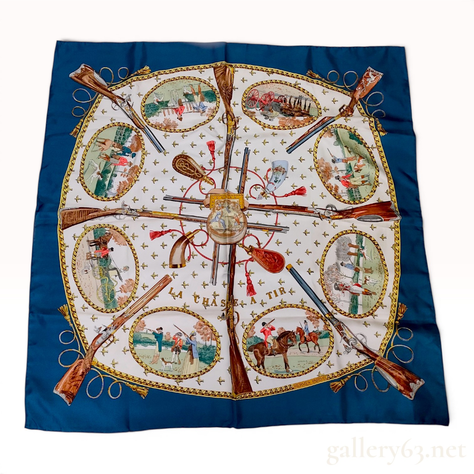 Hermes La Chasse a Tir Silk Scarf by Philippe Ledoux