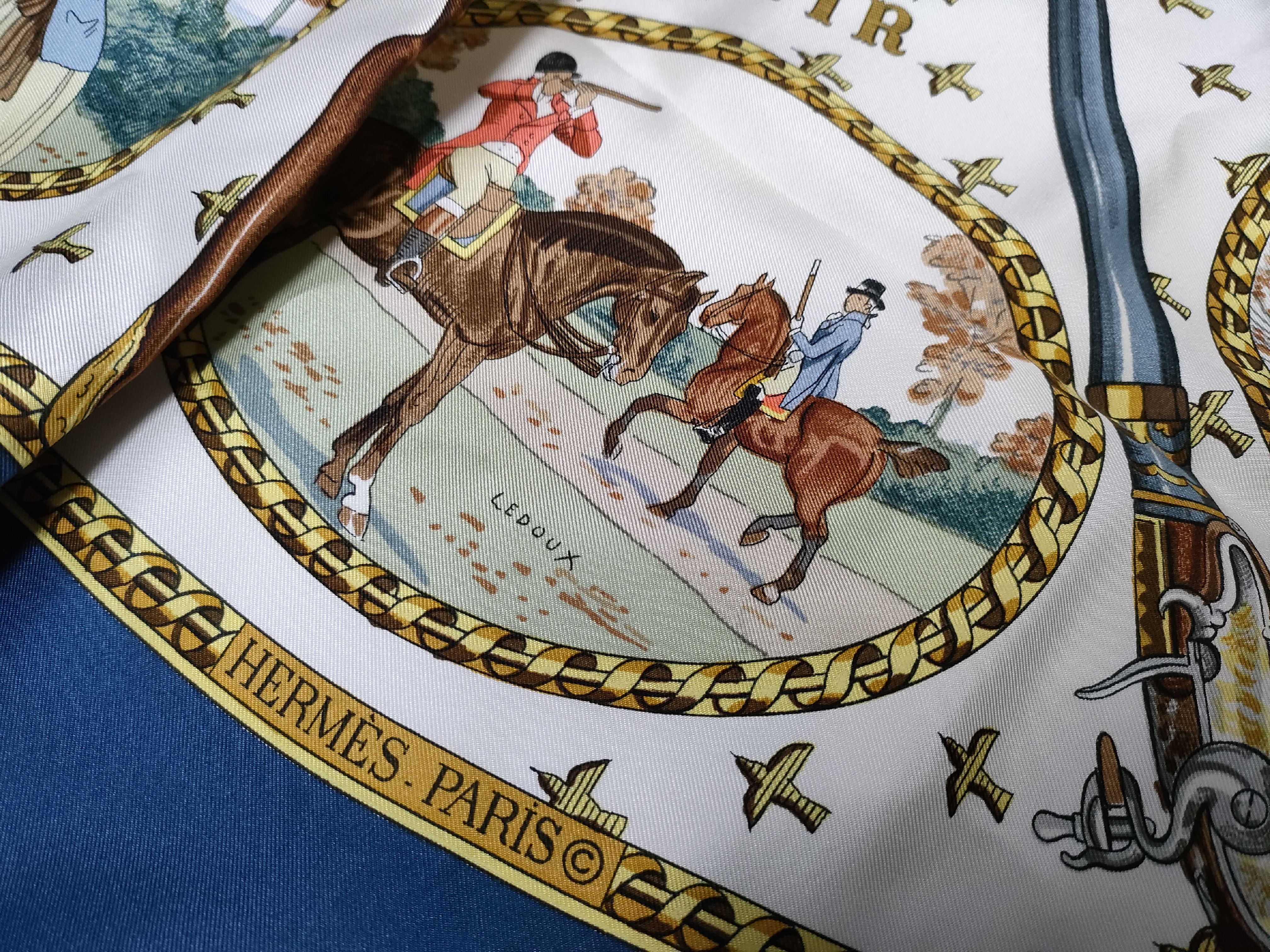 Hermes La Chasse a Tir Silk Scarf by Philippe Ledoux