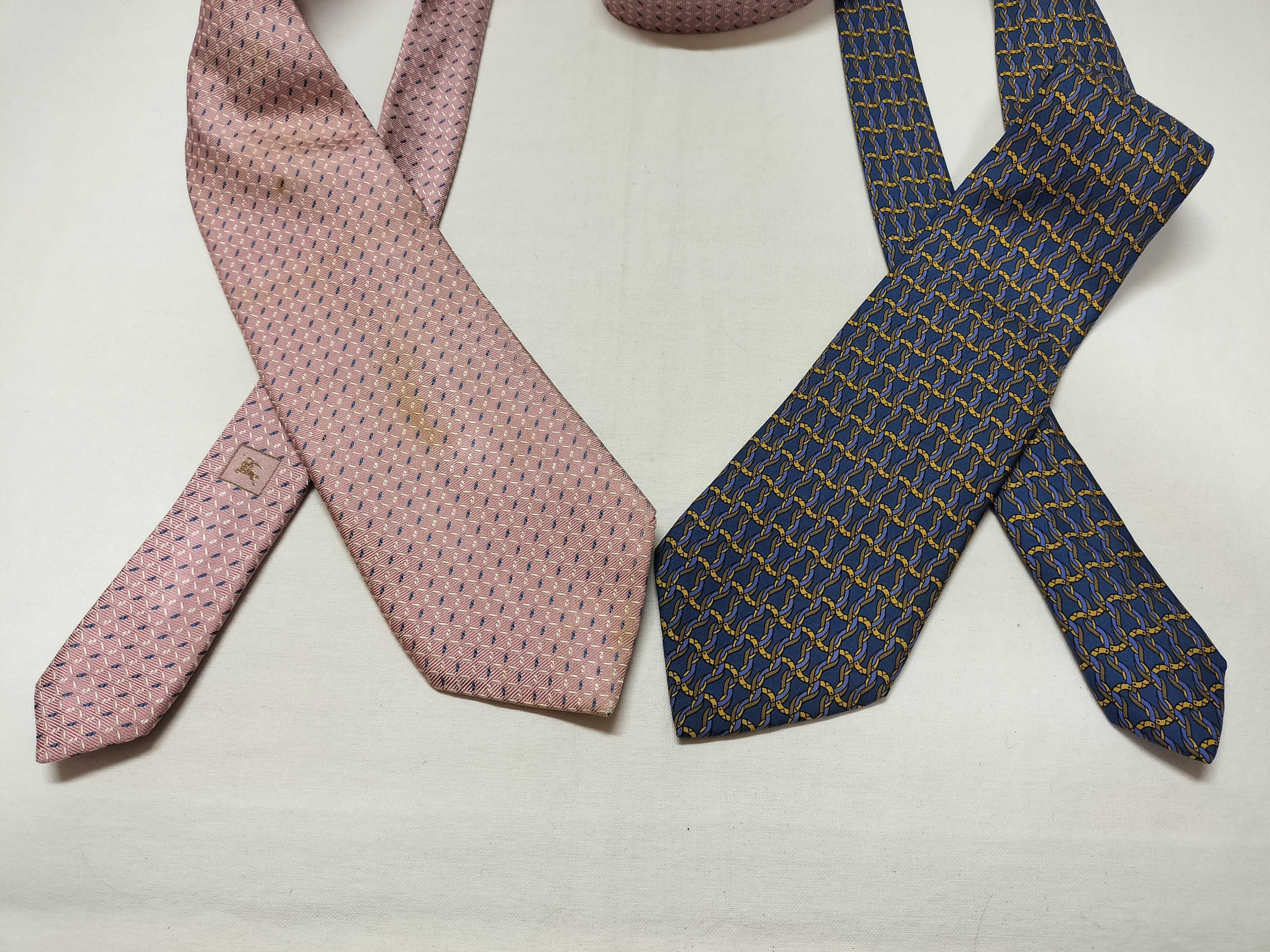 A Group of Five Men's Silk Neckties Including Hermes and Burberry London