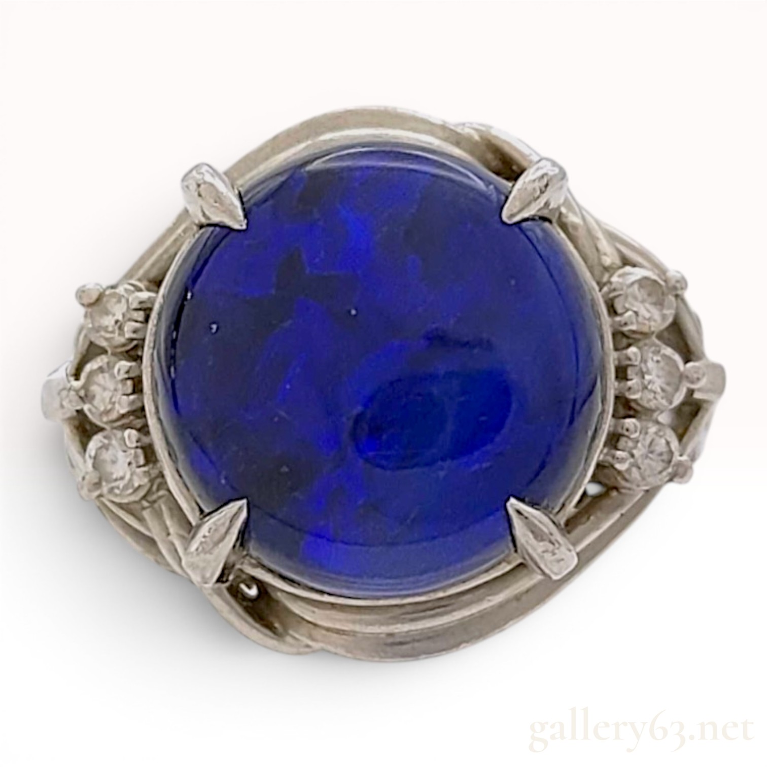 A 4.41 Carat Blue Opal and Diamond Pt900 Platinum Ring