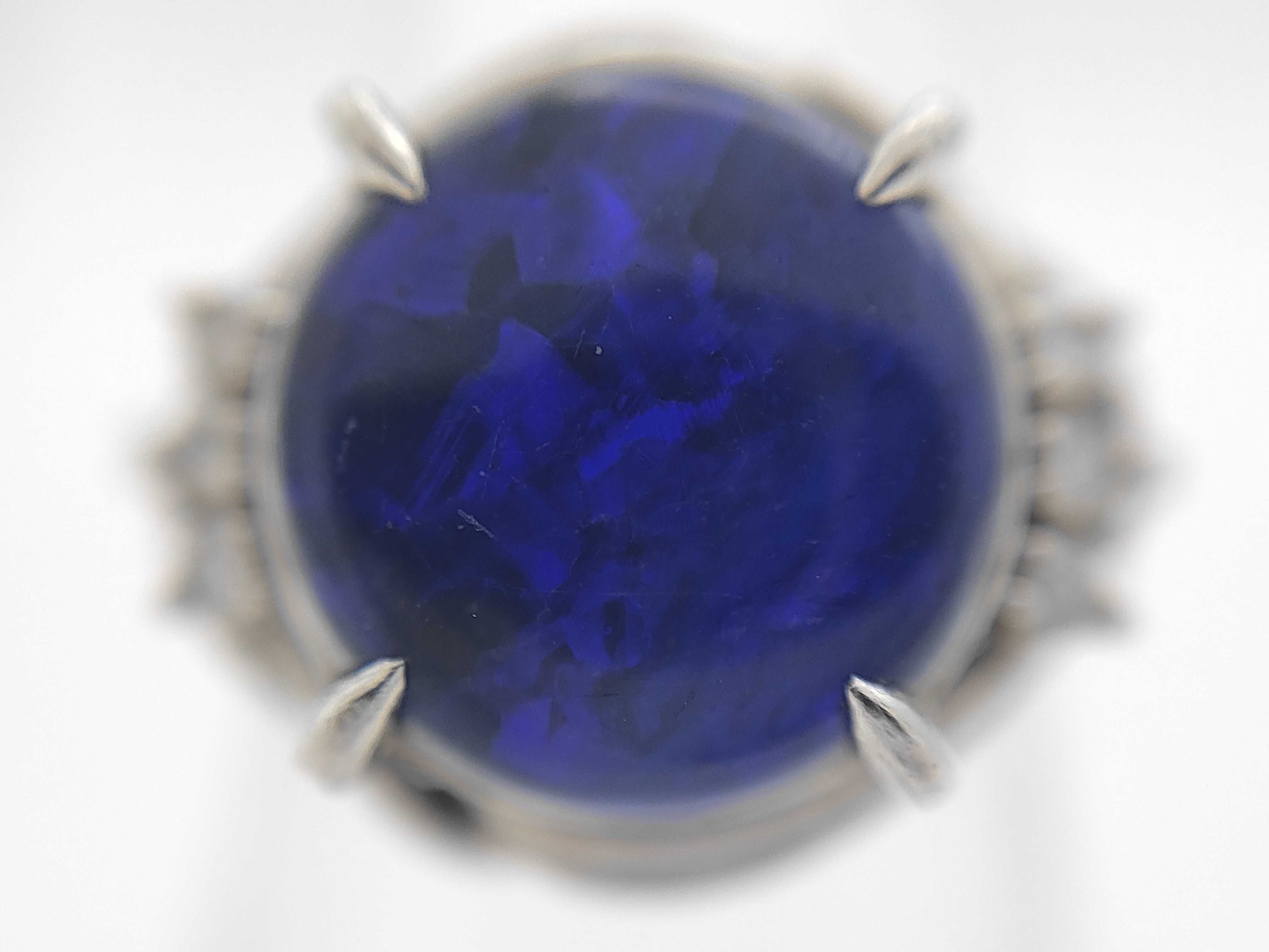 A 4.41 Carat Blue Opal and Diamond Pt900 Platinum Ring