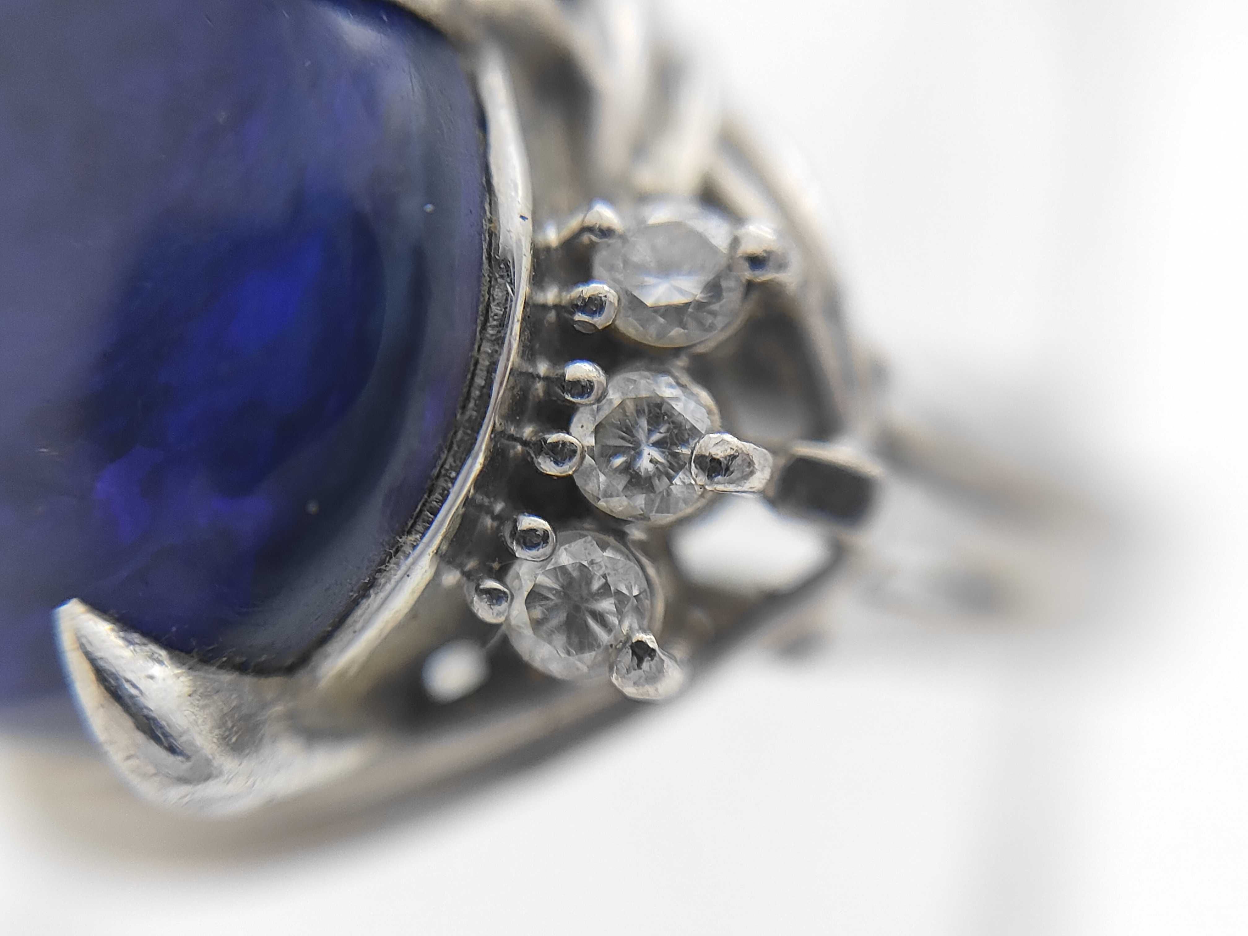 A 4.41 Carat Blue Opal and Diamond Pt900 Platinum Ring