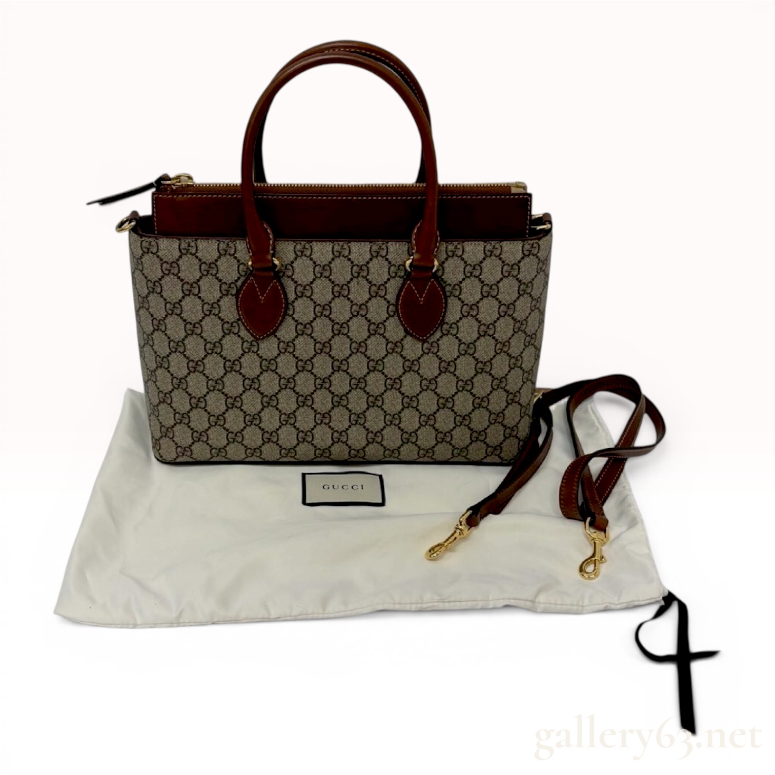Gucci GG Supreme Monogram Coated Canvas and Leather Small Satchel Handbag