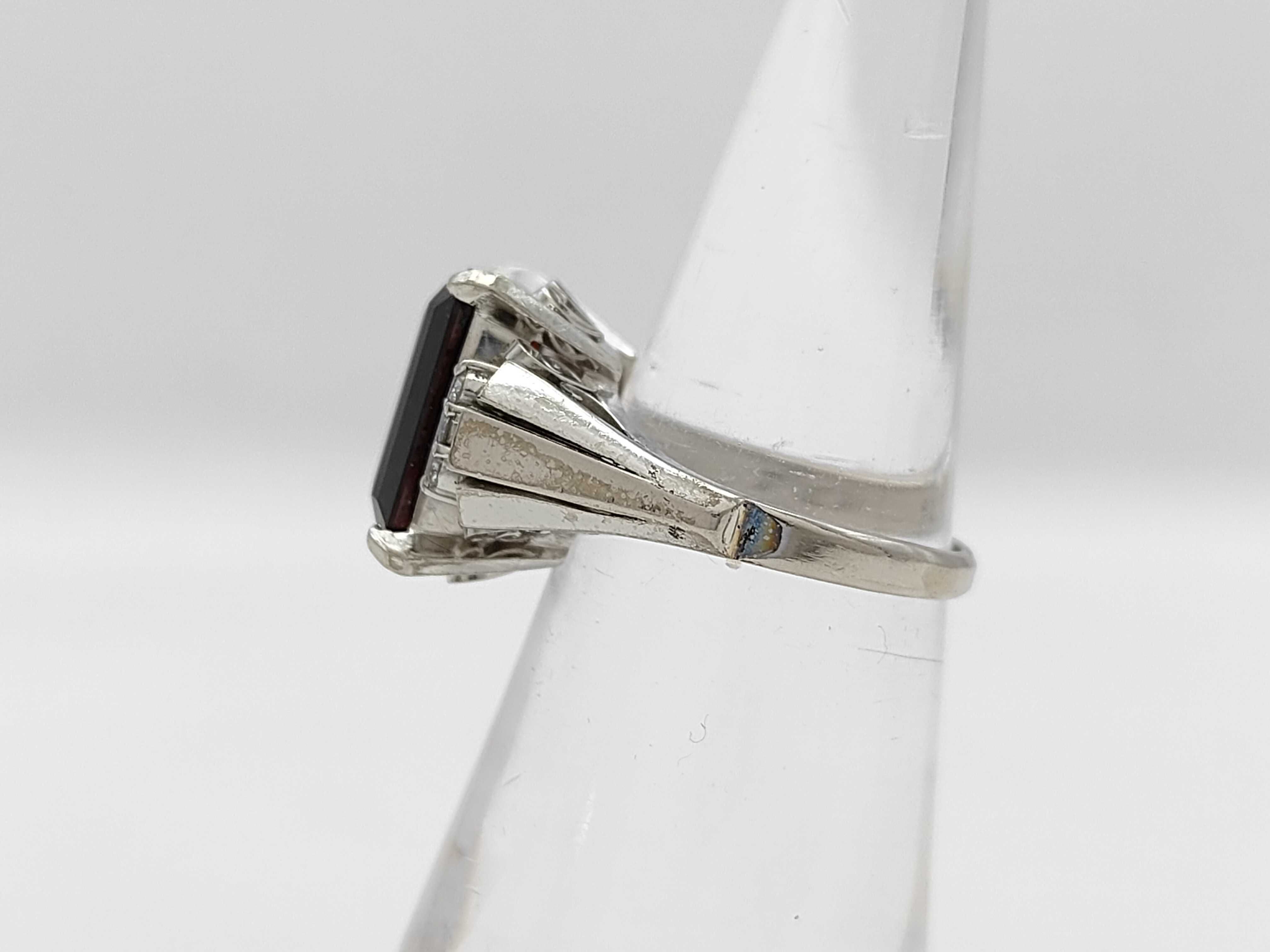 Art Deco Style 10.06ct Natural Emerald Cut Rhodolite Garnet and Diamond Platinum Ring
