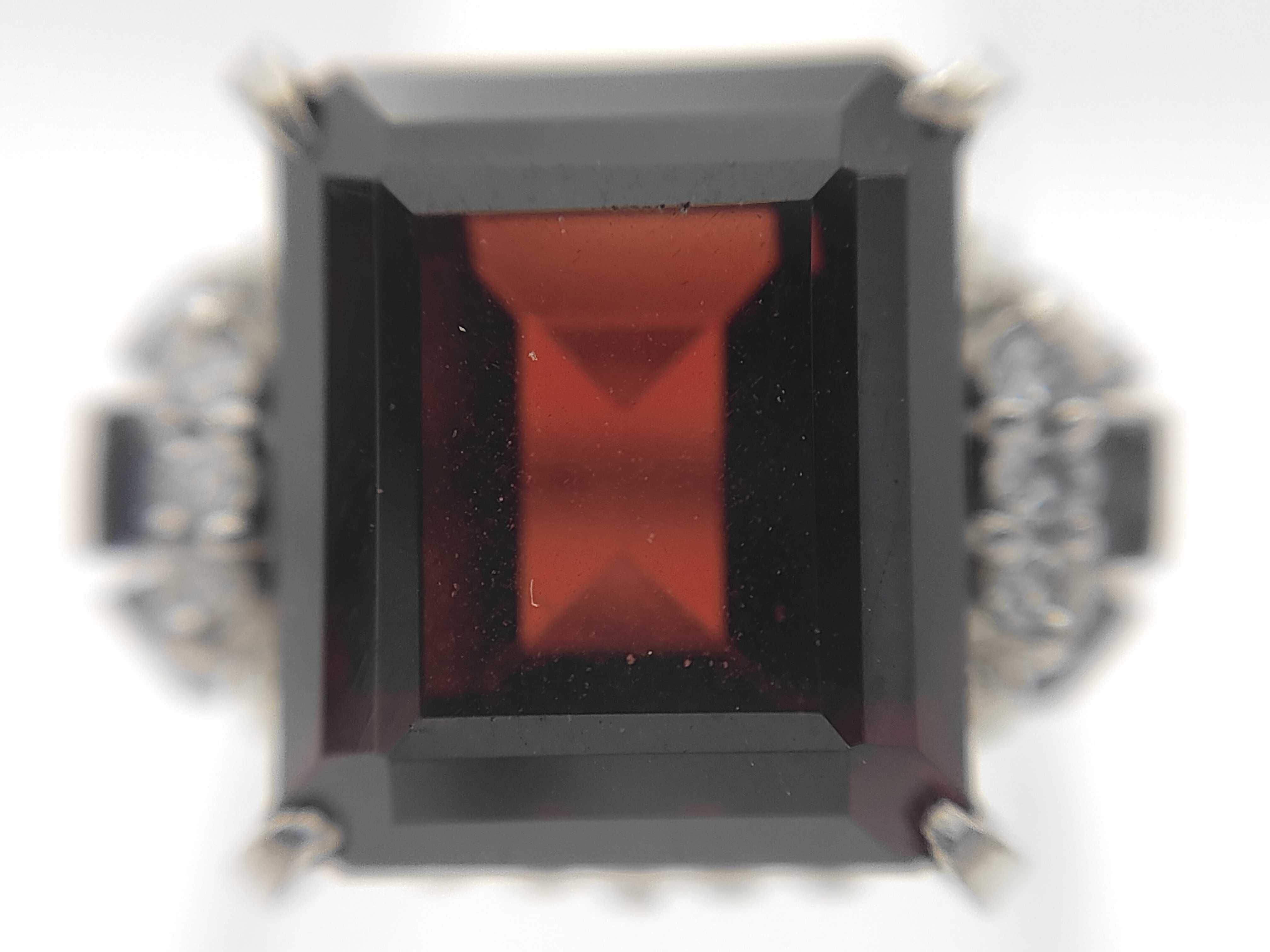 Art Deco Style 10.06ct Natural Emerald Cut Rhodolite Garnet and Diamond Platinum Ring