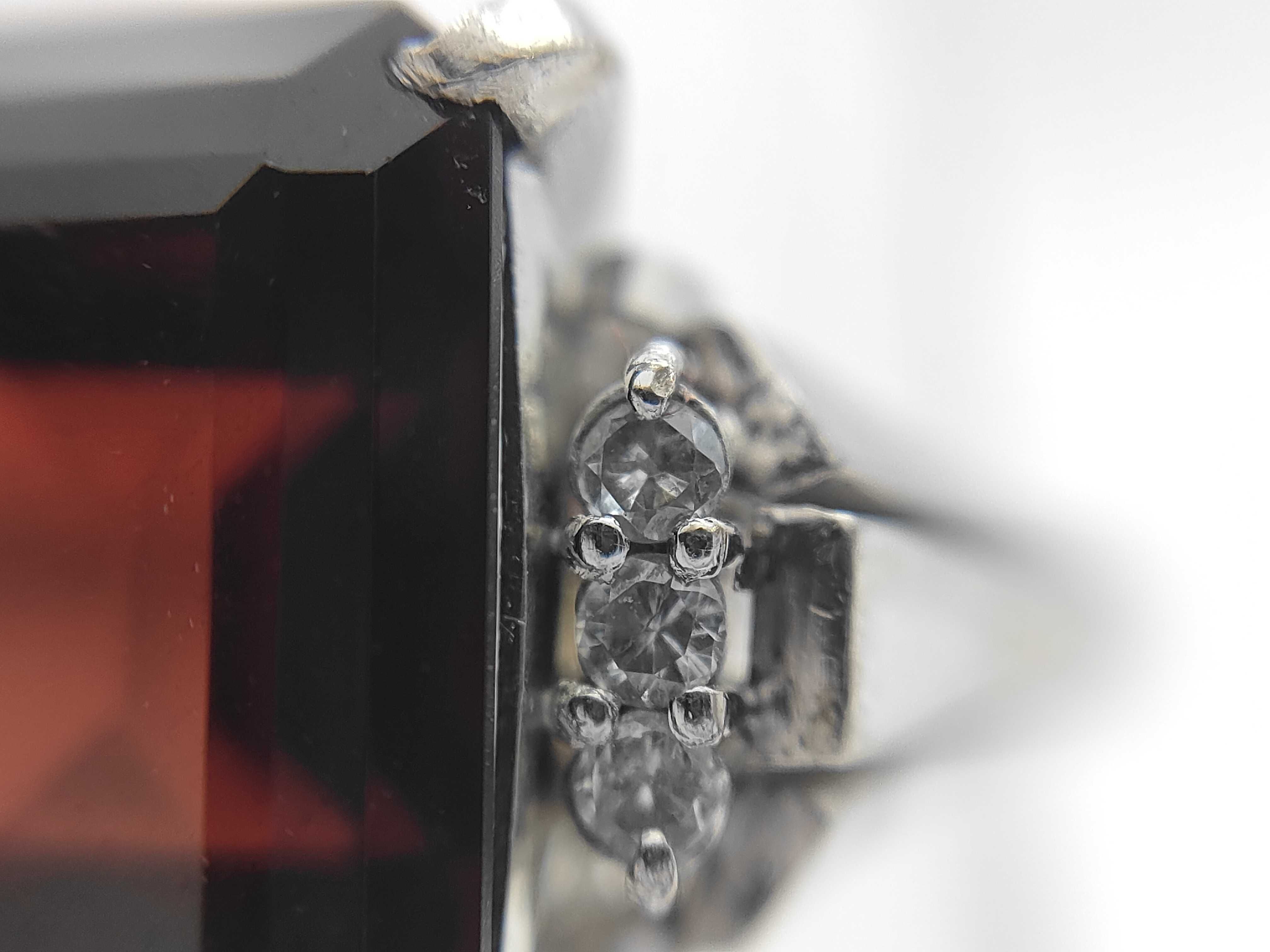 Art Deco Style 10.06ct Natural Emerald Cut Rhodolite Garnet and Diamond Platinum Ring