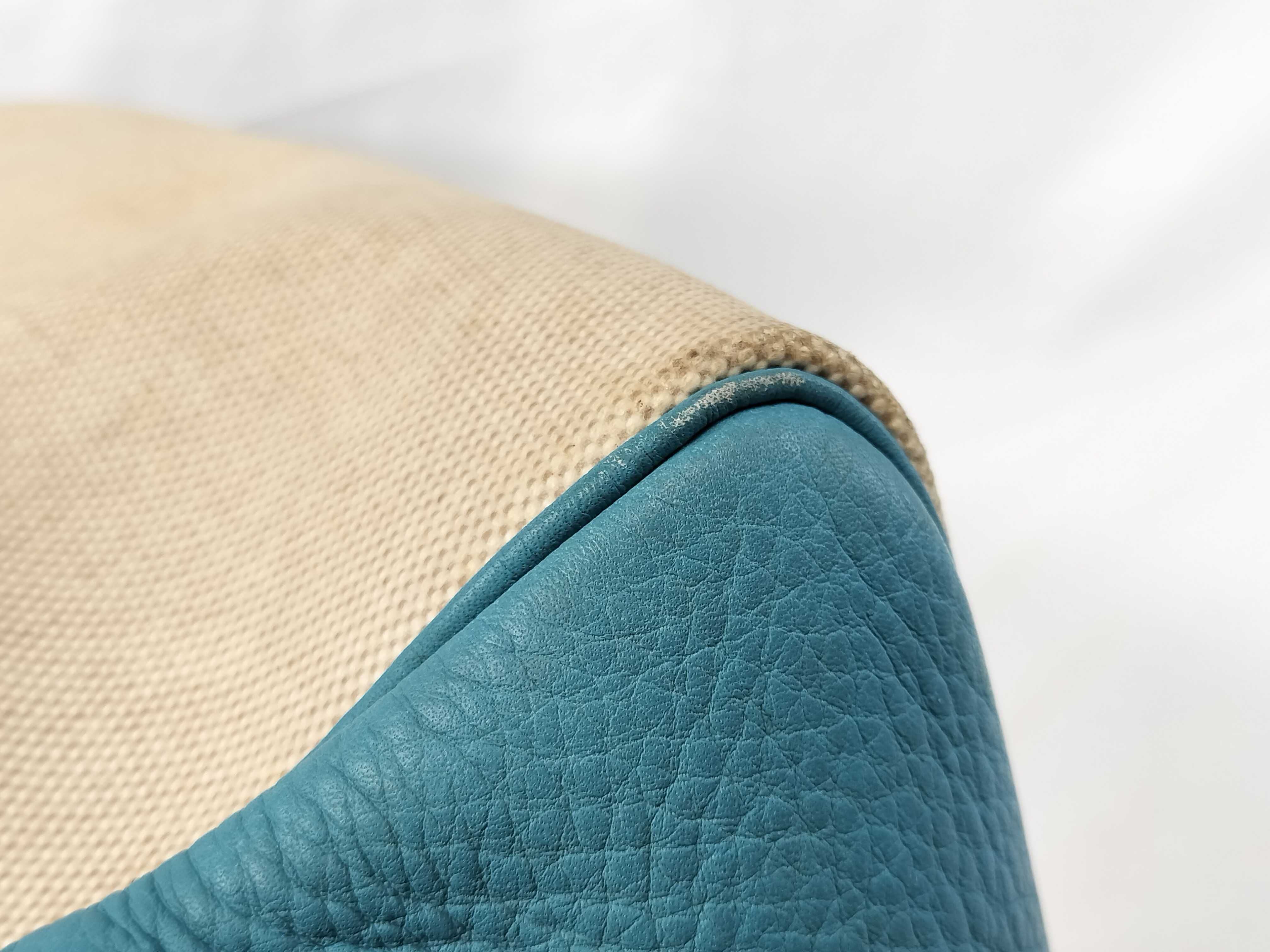 Hermes Victoria 43 Toile and Teal Blue Leather Travel Bag