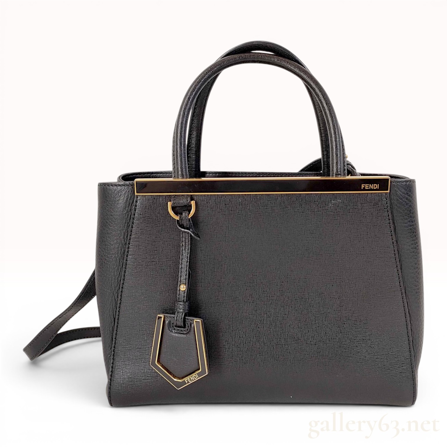 Fendi Petite 2Jours Black Vitello Elite Leather Tote Bag