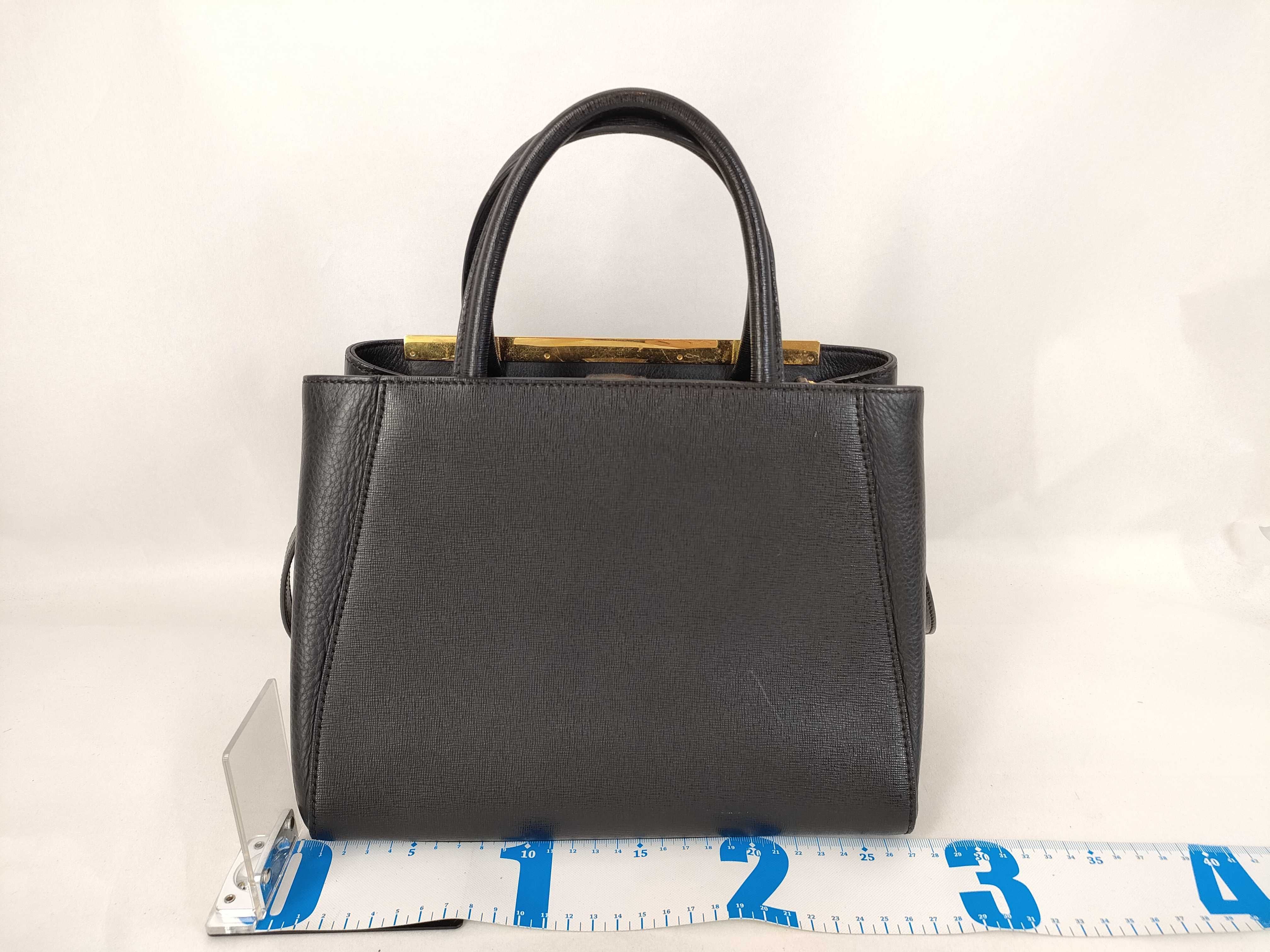 Fendi Petite 2Jours Black Vitello Elite Leather Tote Bag
