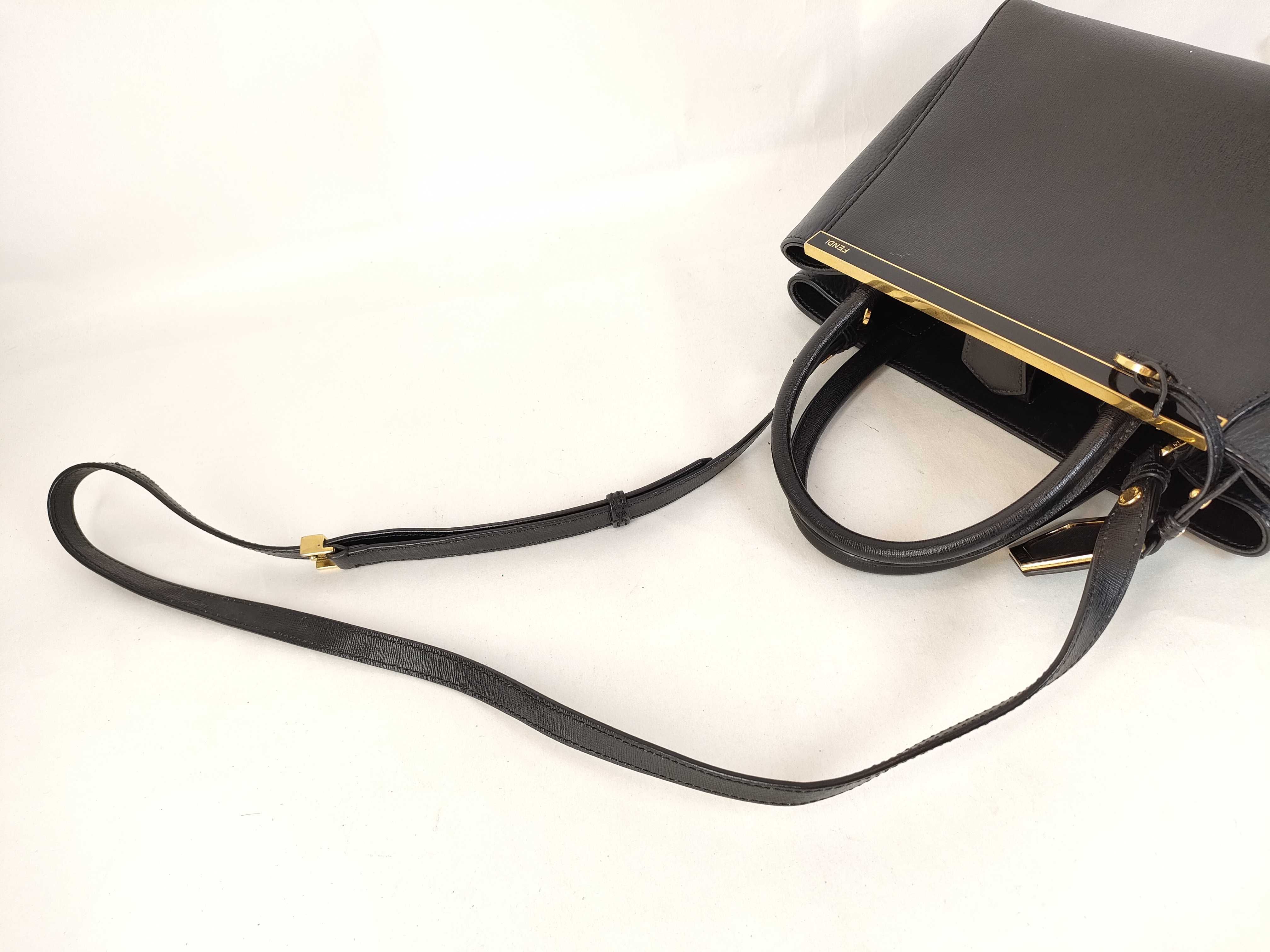 Fendi Petite 2Jours Black Vitello Elite Leather Tote Bag