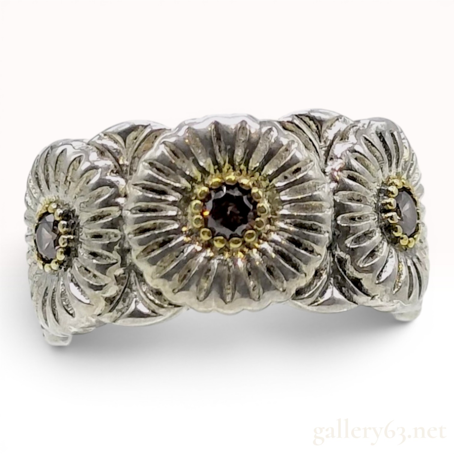 Buccellati Sterling Silver and Vermeil Blossoms Daisy Band Ring with Champagne Diamonds