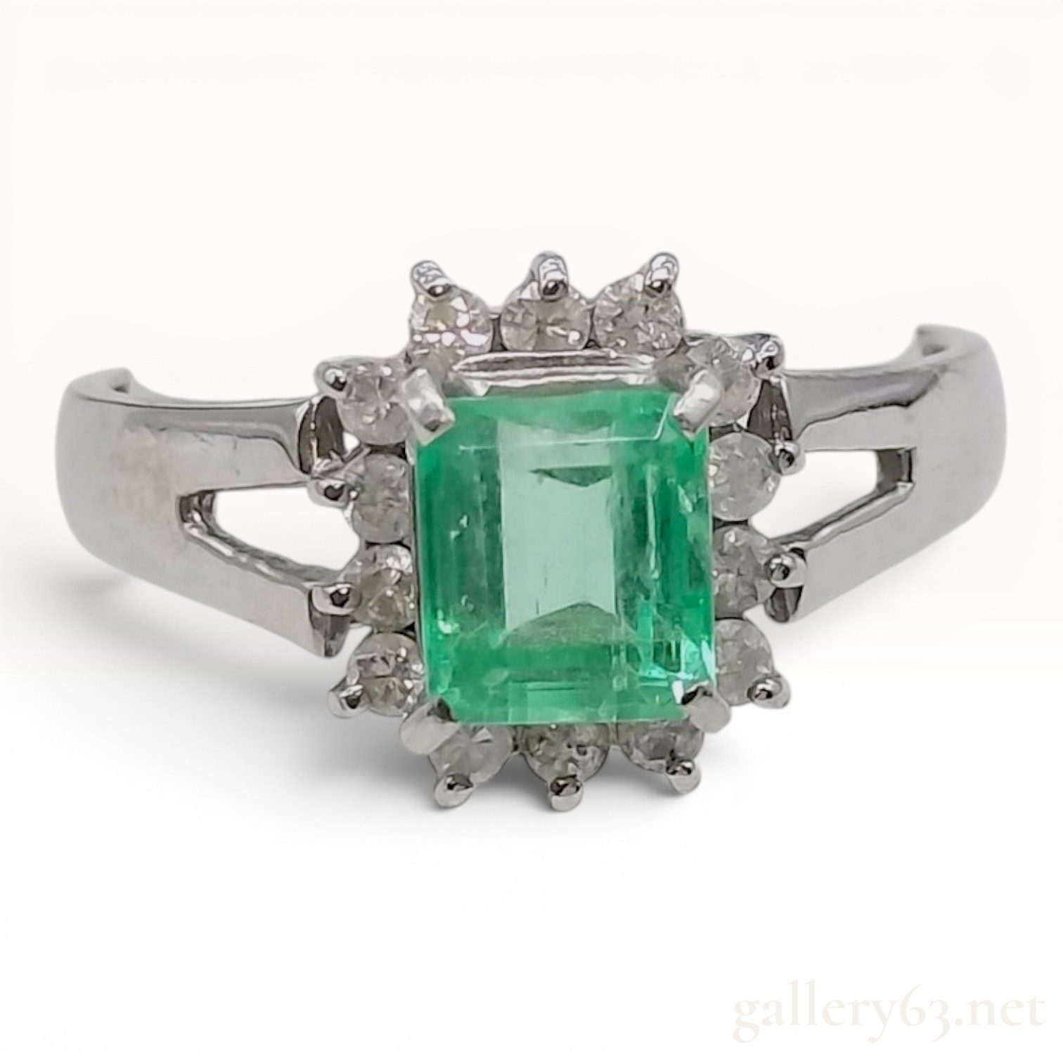 Emerald and Diamond Platinum Cluster Ring