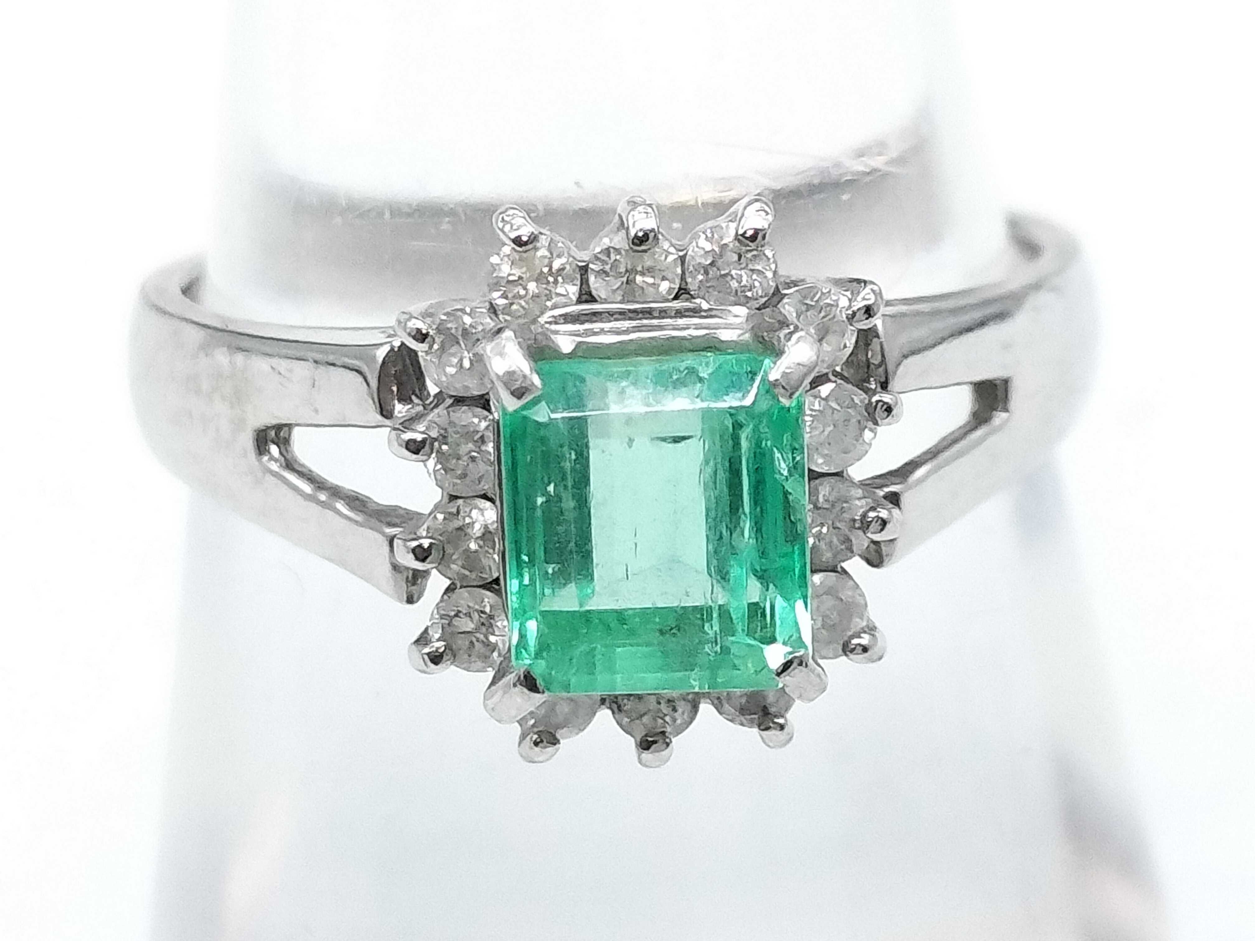 Emerald and Diamond Platinum Cluster Ring