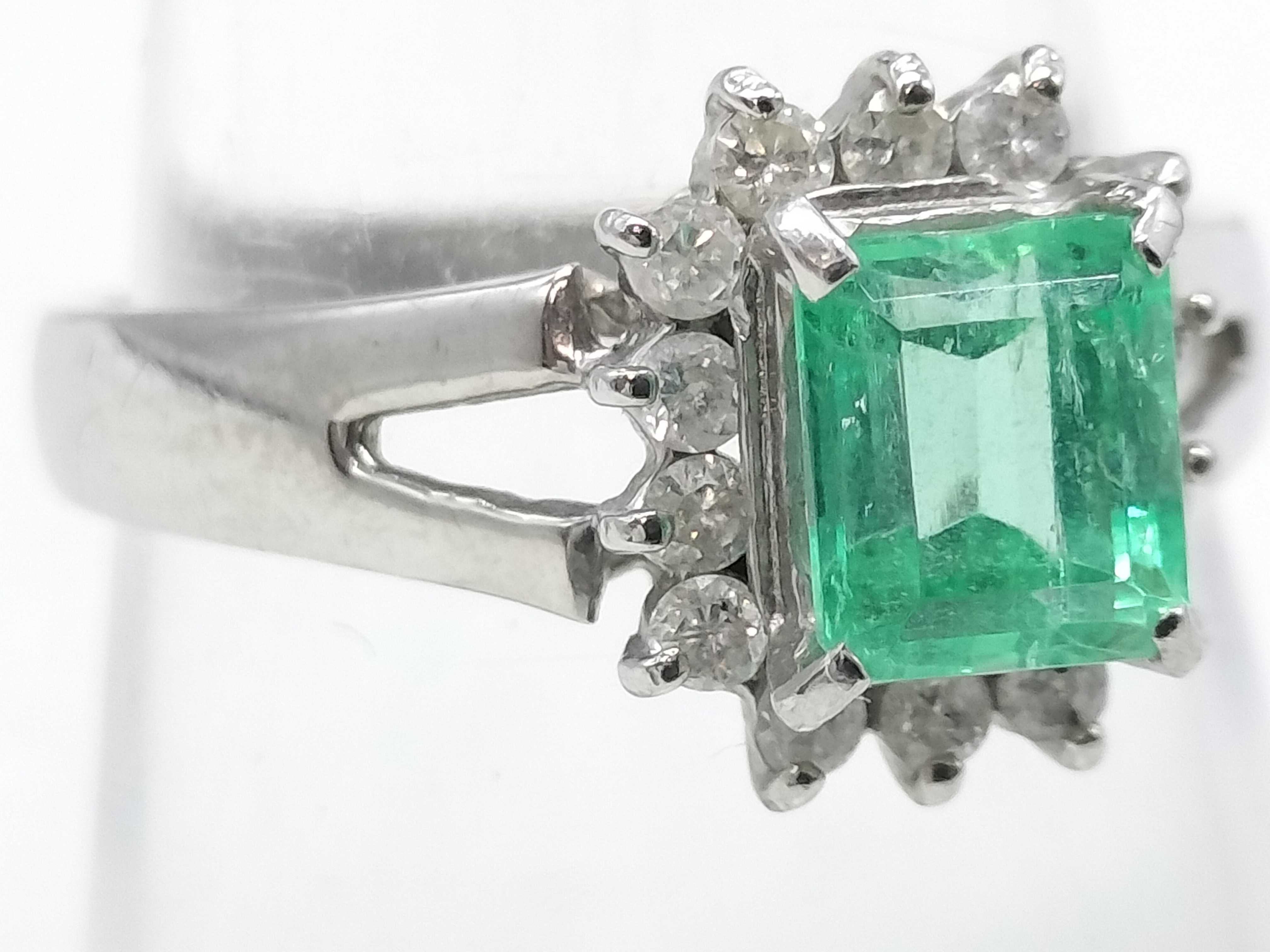Emerald and Diamond Platinum Cluster Ring