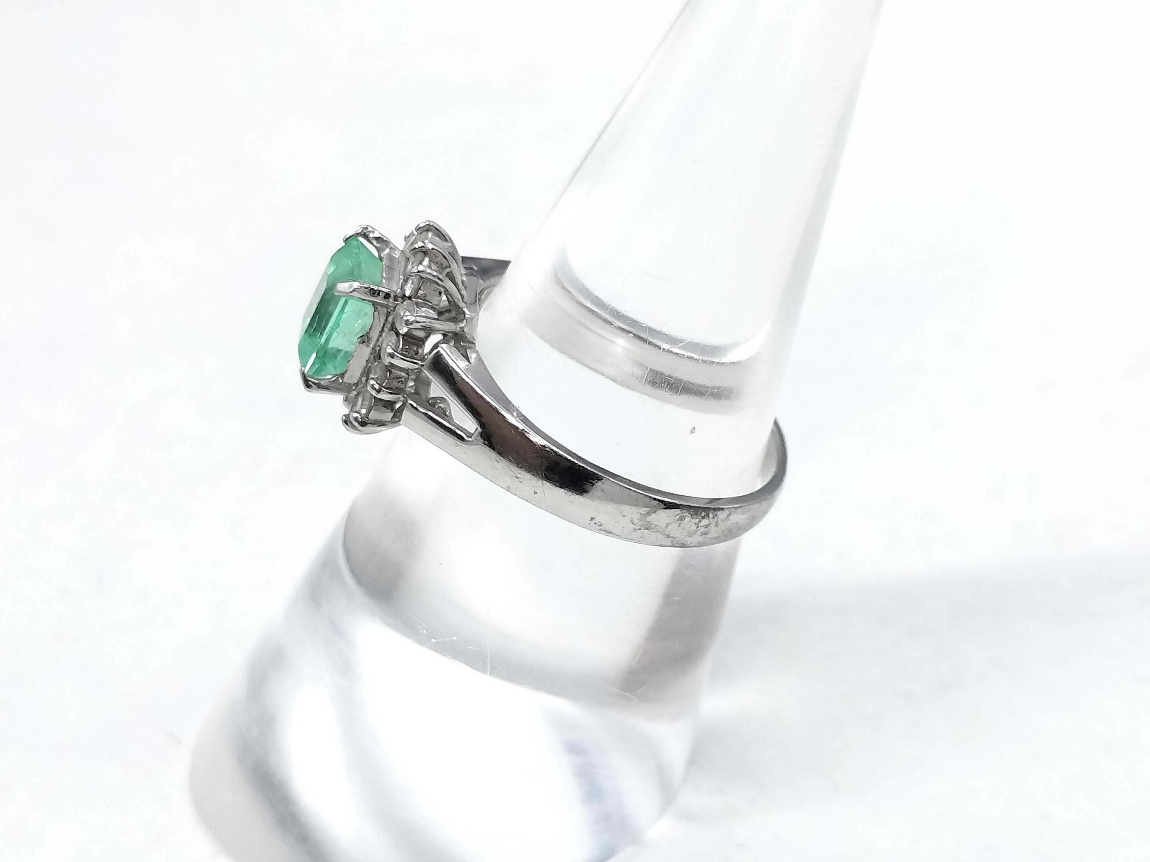 Emerald and Diamond Platinum Cluster Ring