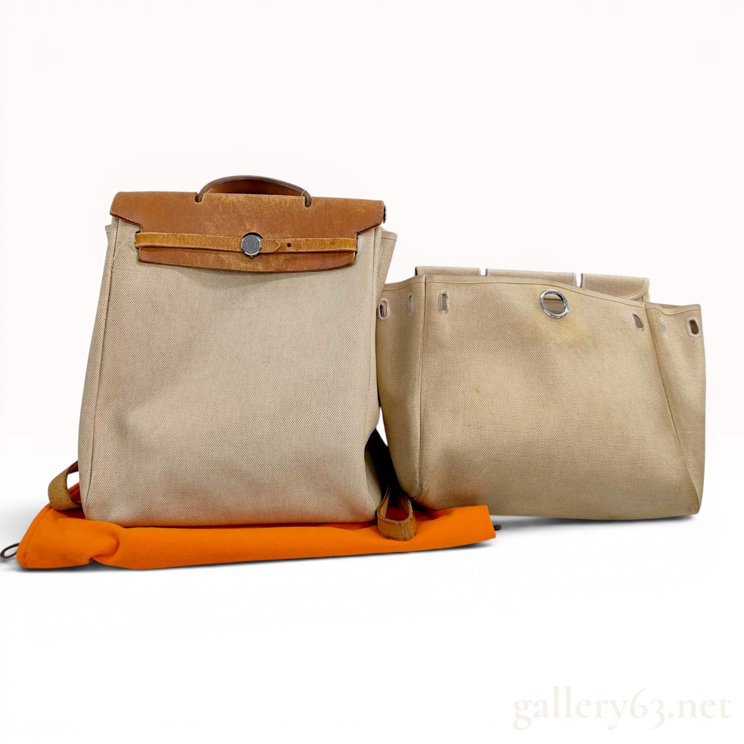 Hermes Herbag Toile and Tan Leather 2-in-1 Backpack Set