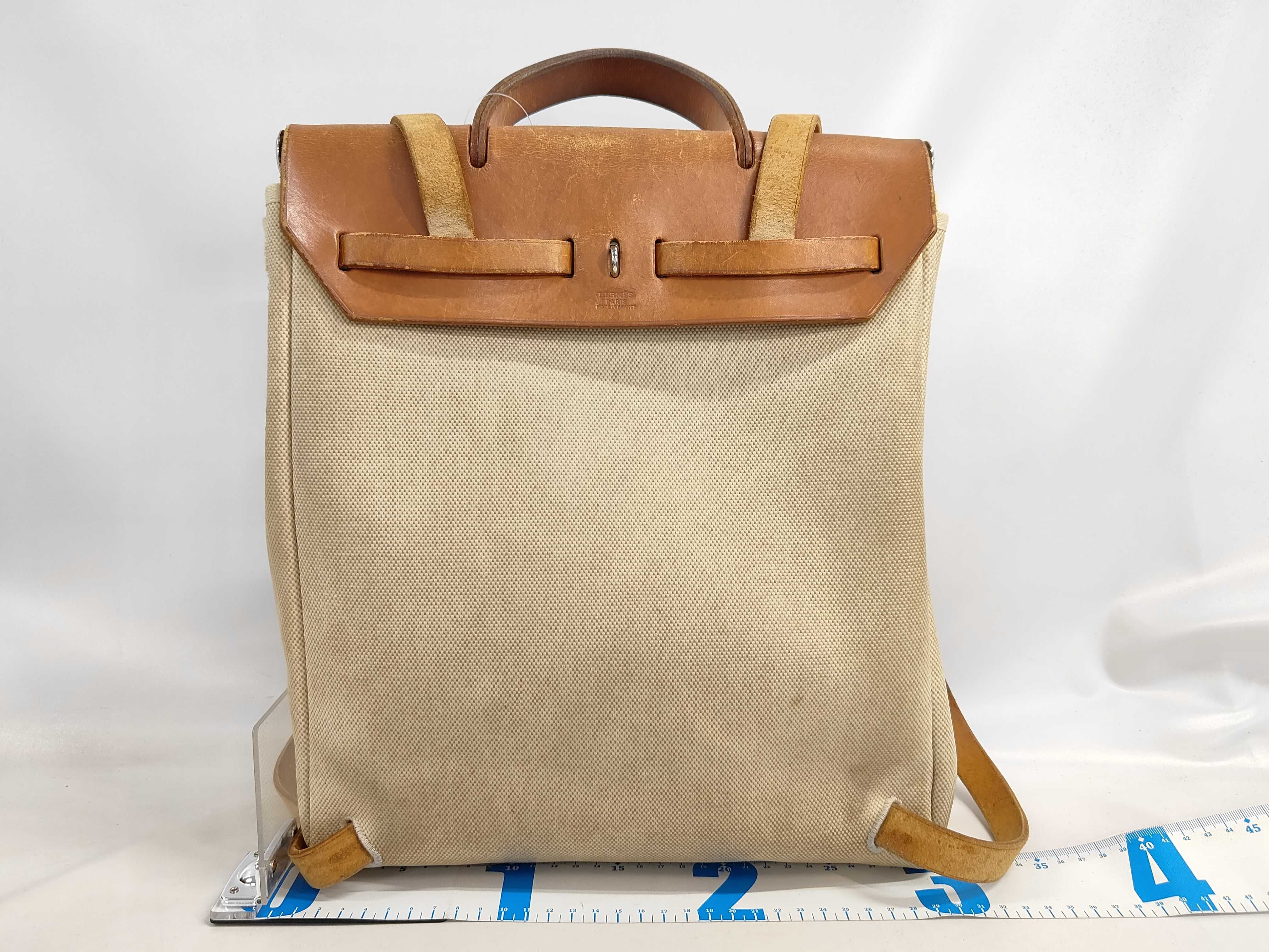 Hermes Herbag Toile and Tan Leather 2-in-1 Backpack Set