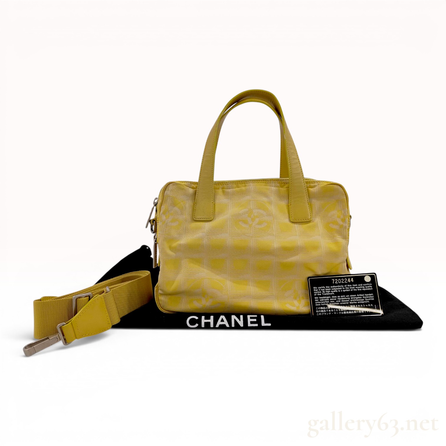 A Chanel New Travel Line Yellow Jacquard Handbag with Detachable Shoulder Strap