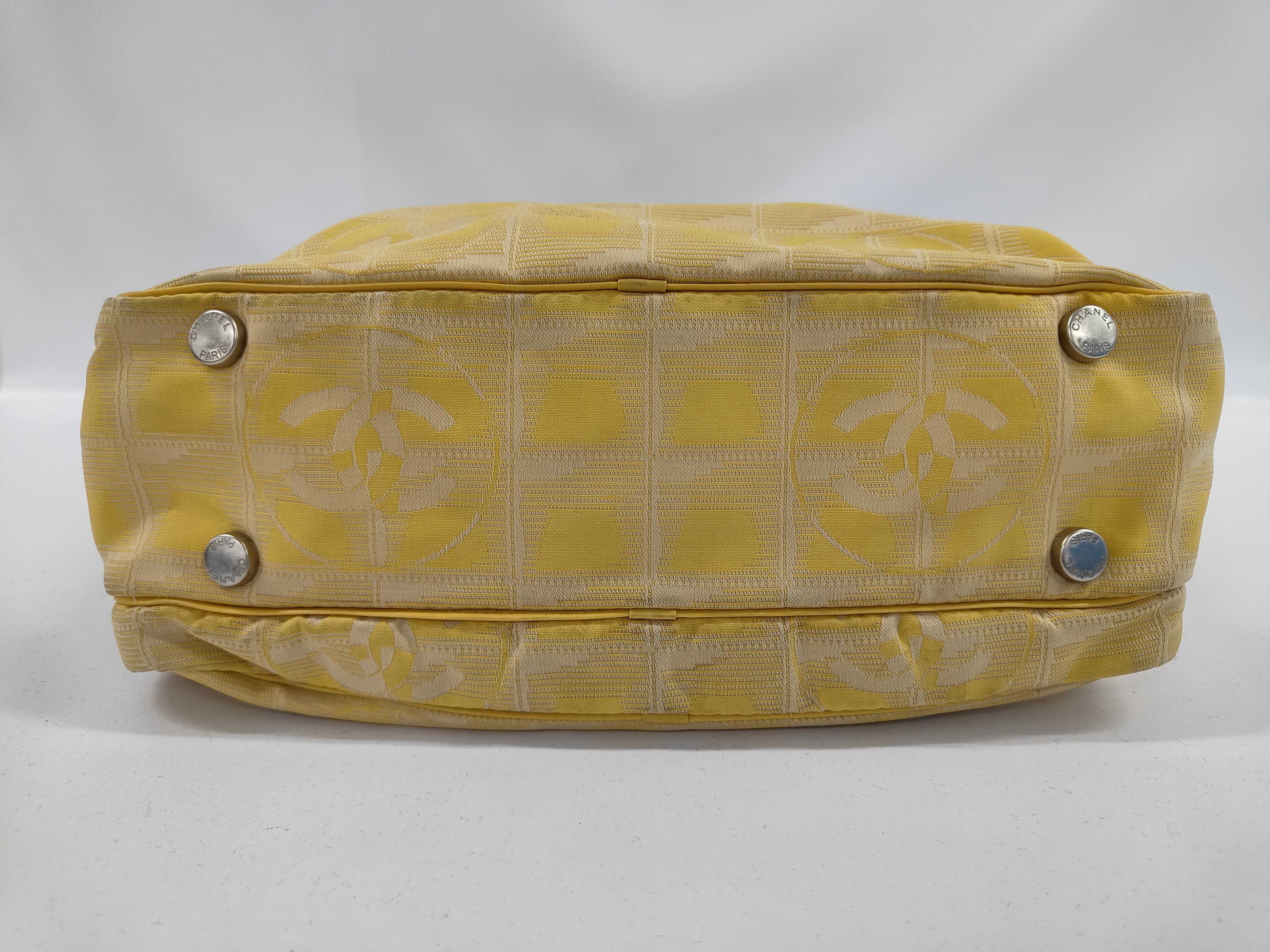 A Chanel New Travel Line Yellow Jacquard Handbag with Detachable Shoulder Strap