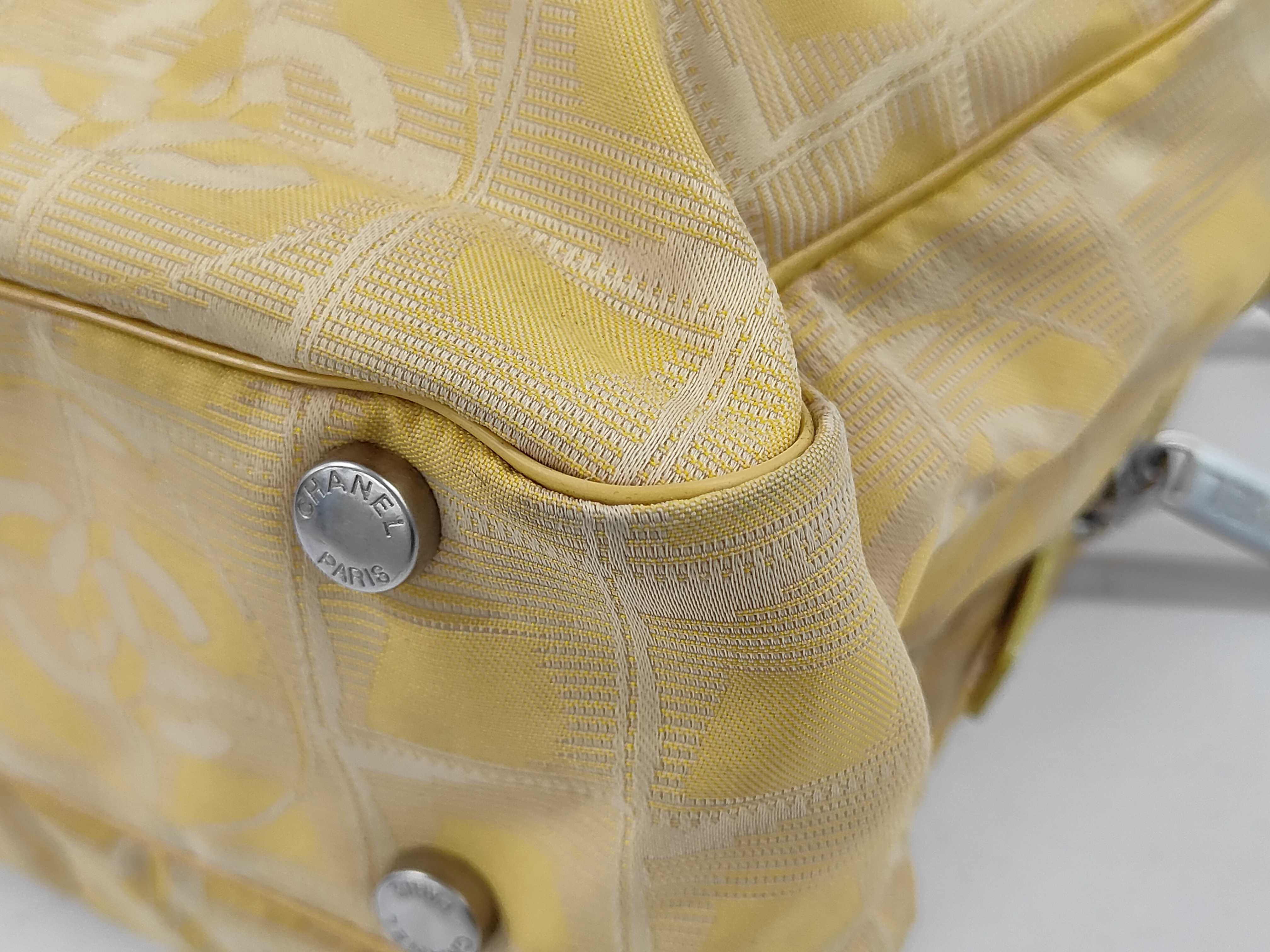A Chanel New Travel Line Yellow Jacquard Handbag with Detachable Shoulder Strap