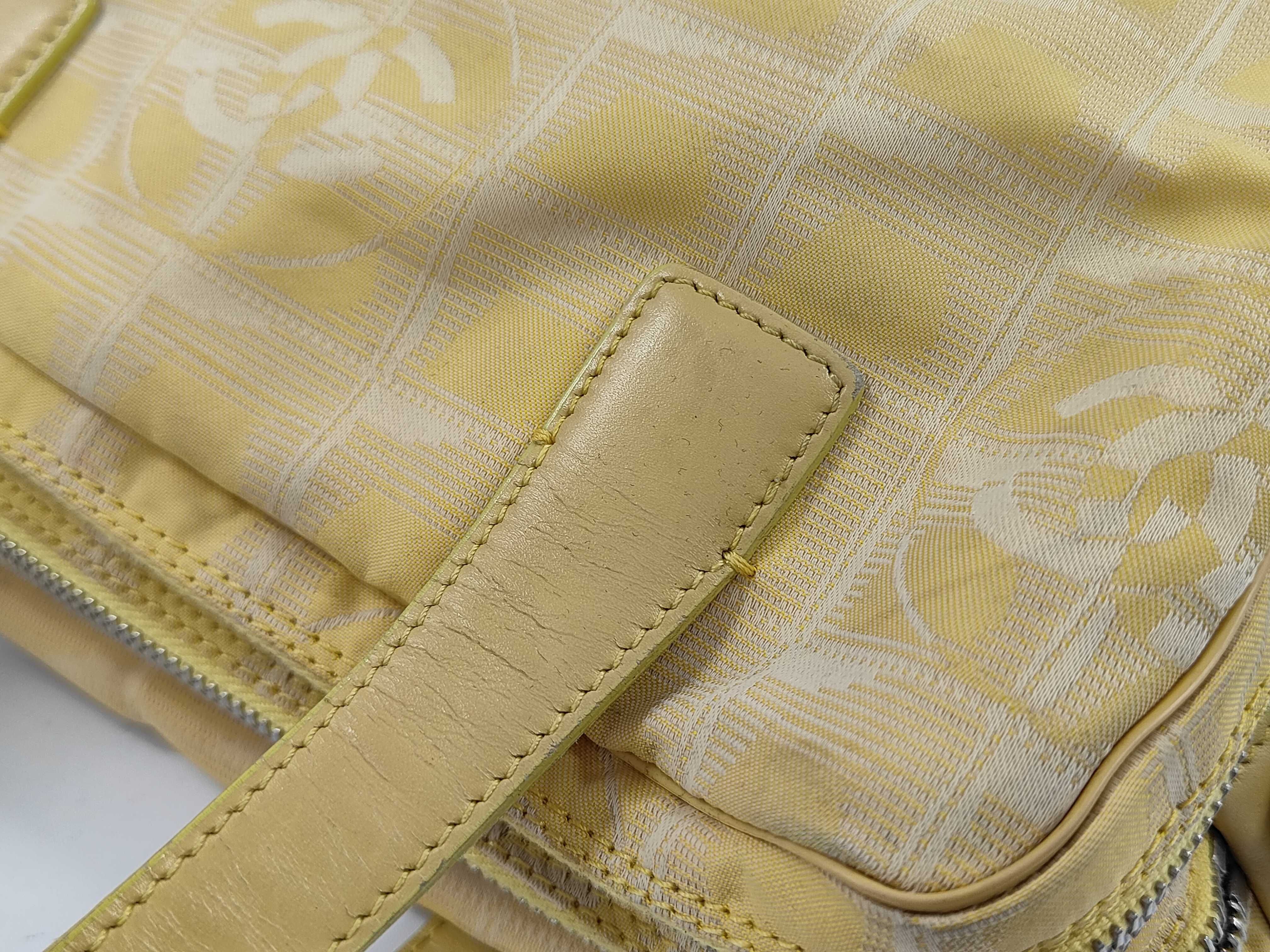 A Chanel New Travel Line Yellow Jacquard Handbag with Detachable Shoulder Strap